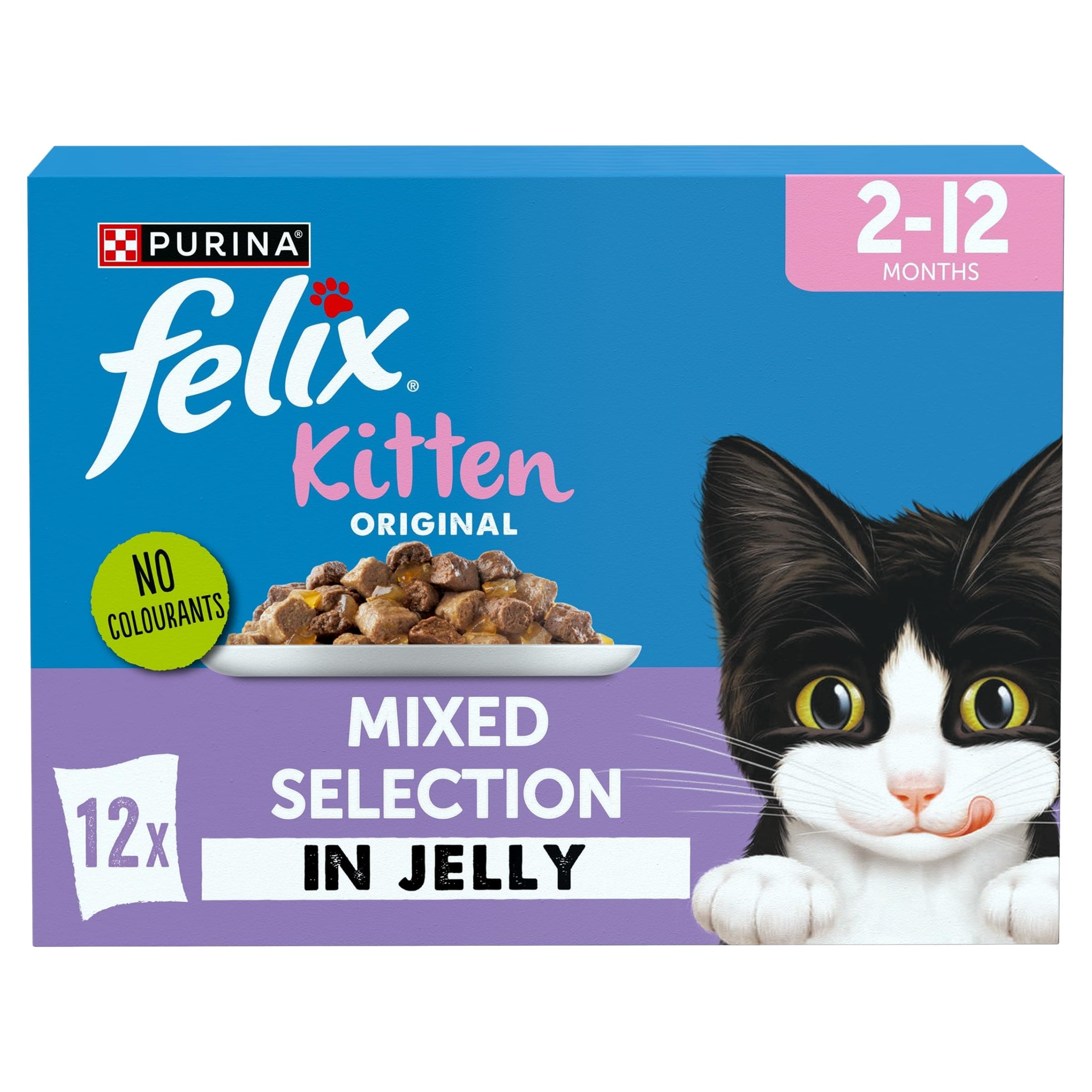 Original Kitten <1 Wet Cat Food Mixed Selection in Jelly Salmon, Lamb, Chicken, White fish 12 x 85g Pouches (Pack of 4)
