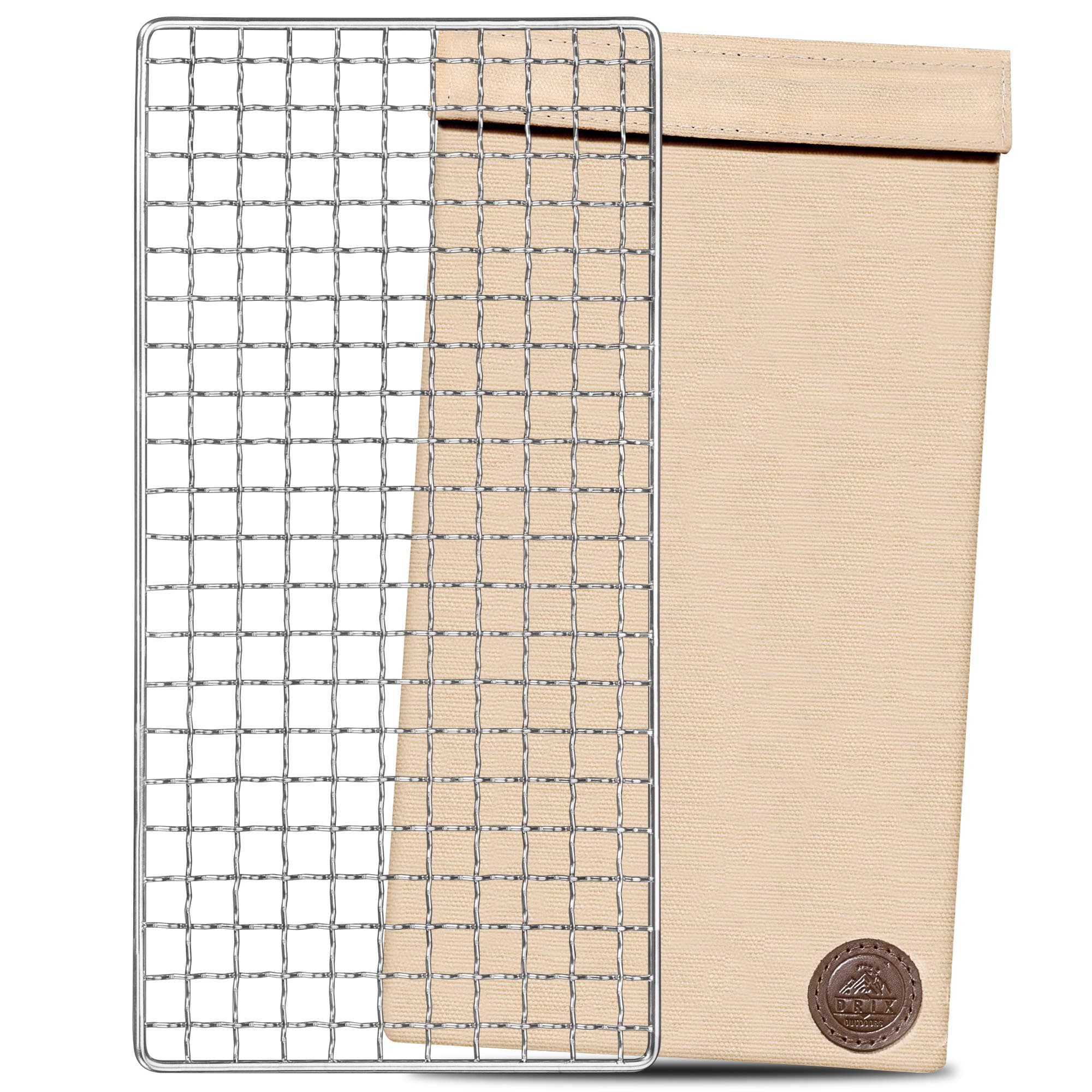 DRIX Bushcraft Grill & Waxed Canvas Foraging Bag Kit - Made Of 304 Stainless Steel - Durable Compact Backpackers Grill - Great For Hiking Trips, Overnight Bushcraft Adventures, Or Primitive Camping!