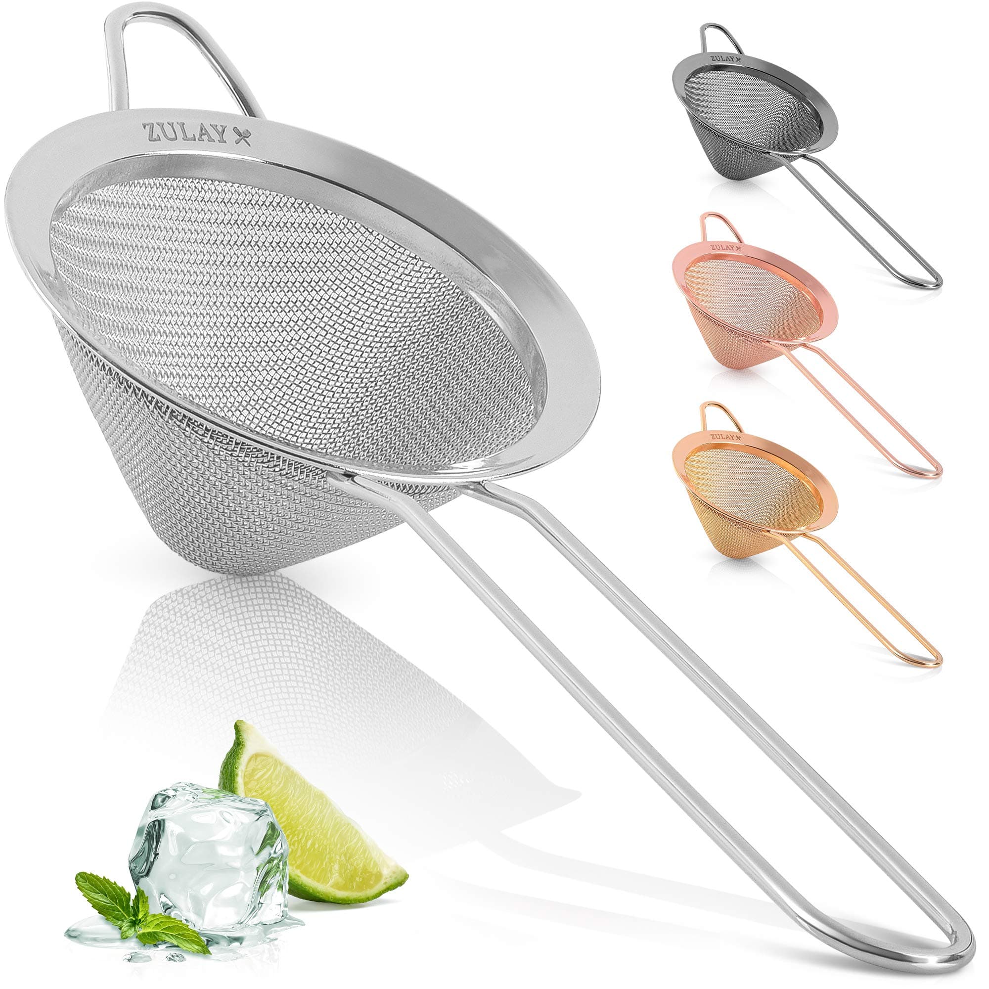 Zulay Kitchen Stainless Steel Small Strainer - Effective Cone Shaped Cocktail Strainer For Tea Herbs, Coffee & Drinks - Fine Mesh That Is Rust Proof & Great As A Tea Strainer (Silver)