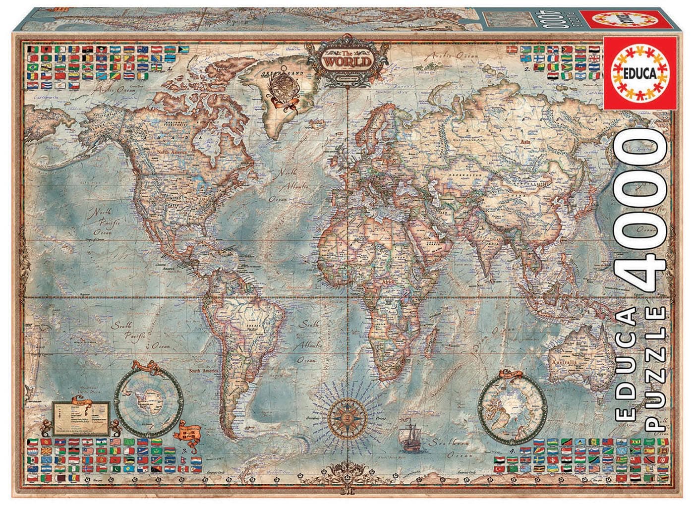 4000 piece puzzle for adults | The World, Political Map. Includes lost part service. From 14 years old (14827)