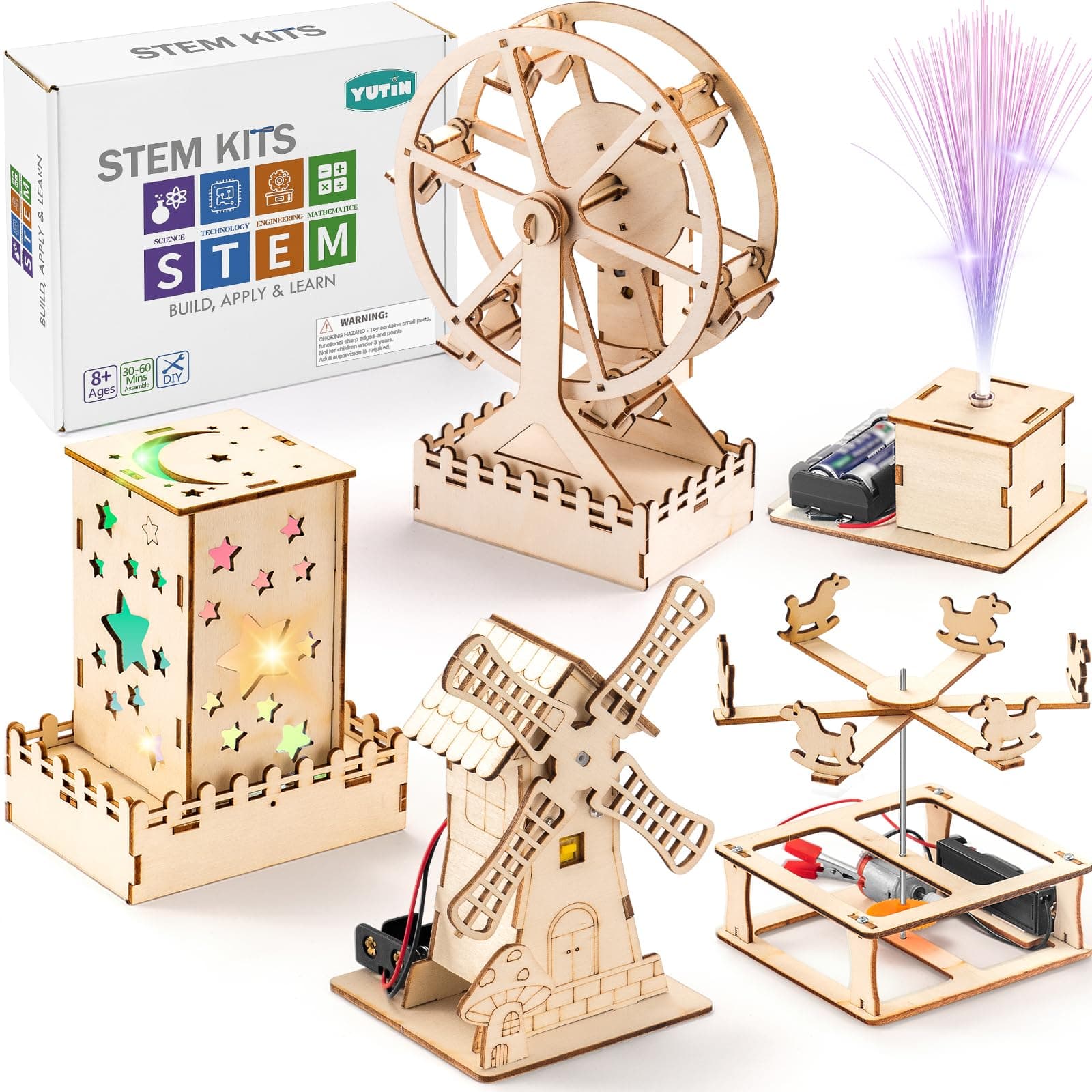 Yutin 5 Individual STEM Science Kits for Kids, Wood Arts and Craft Kits, STEM Toys for Boys Girls Age 8-12 8 10 12 13 14 Valentines Gift Idea, 3D Puzzles Building Engineering Model Set