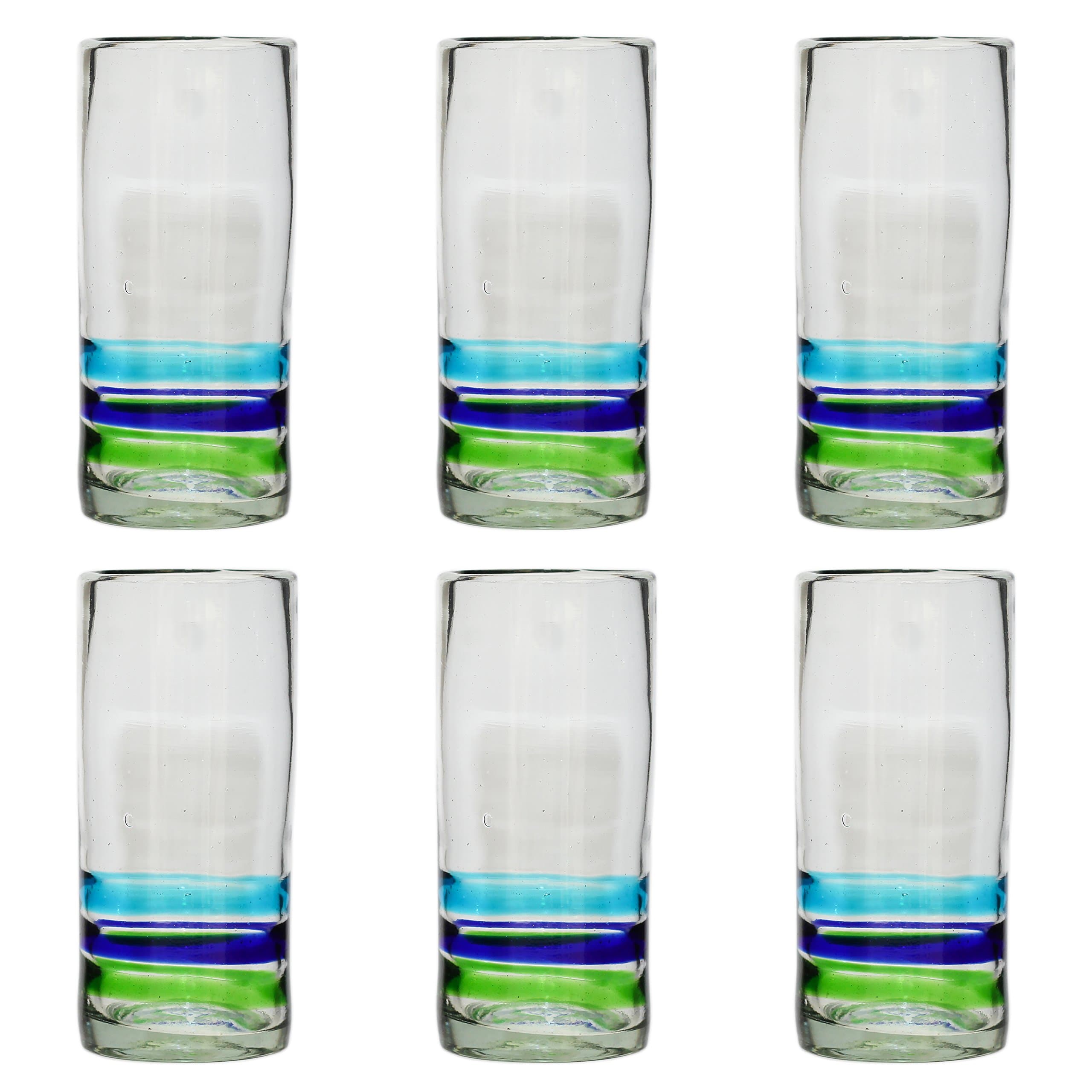 Tumia Handmade Hi-Ball (Collins) Glasses - 3 Coloured Ring - Set of 6