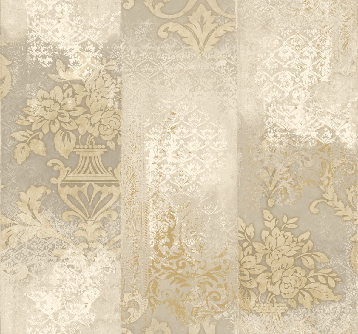 Damask Mud Cloth Wallpaper Cream Bronze Gold Modern Deconstructed Pattern