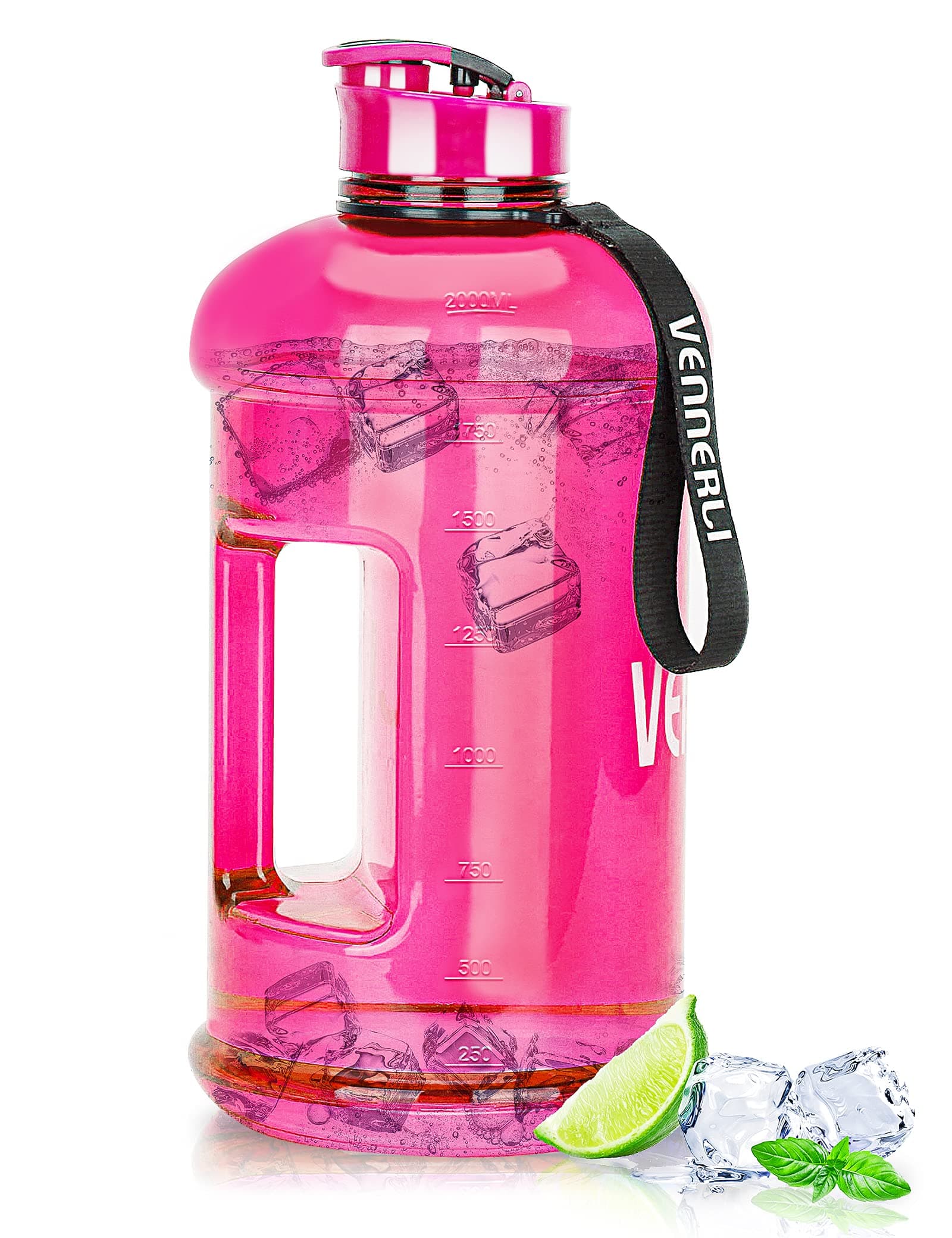 VENNERLI Portable Large Plastic Water Bottle - BPA-free Half Gallon Reusable 2 Liter Water Jug for Outdoor Hiking Fitness Travel Camping Cycling