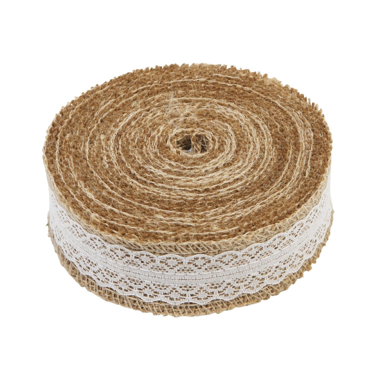 Macallen TM 1 Metre of Natural Hessian Ribbon with Lace Detail, Available in 2.5cm, 4cm and 6cm Widths (4cm)