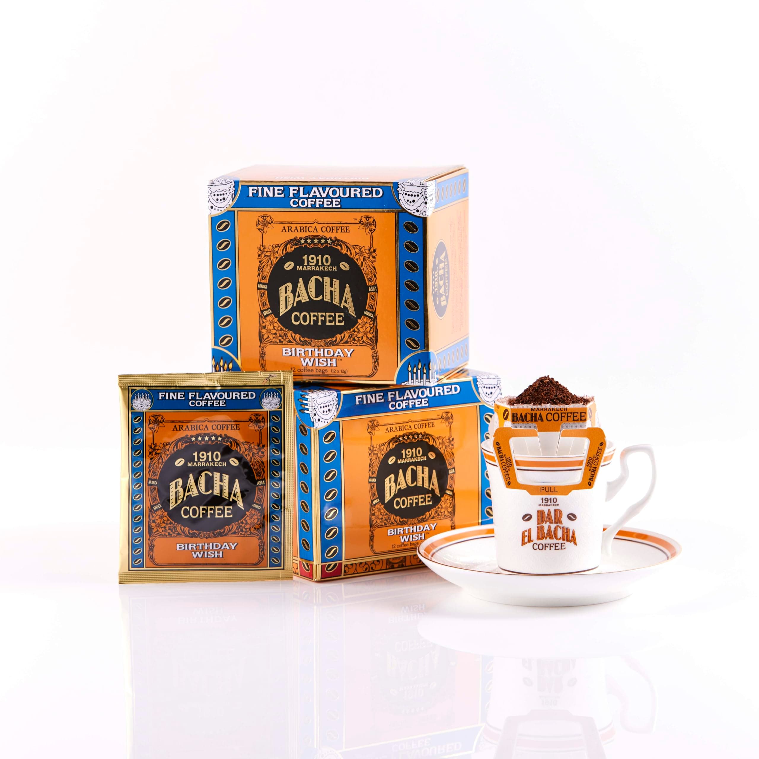 Bacha Coffee | Birthday Wish Delicate Flavors, 100% Arabica Beans, Medium Roast, x12 Individual Coffee Bags with Filter