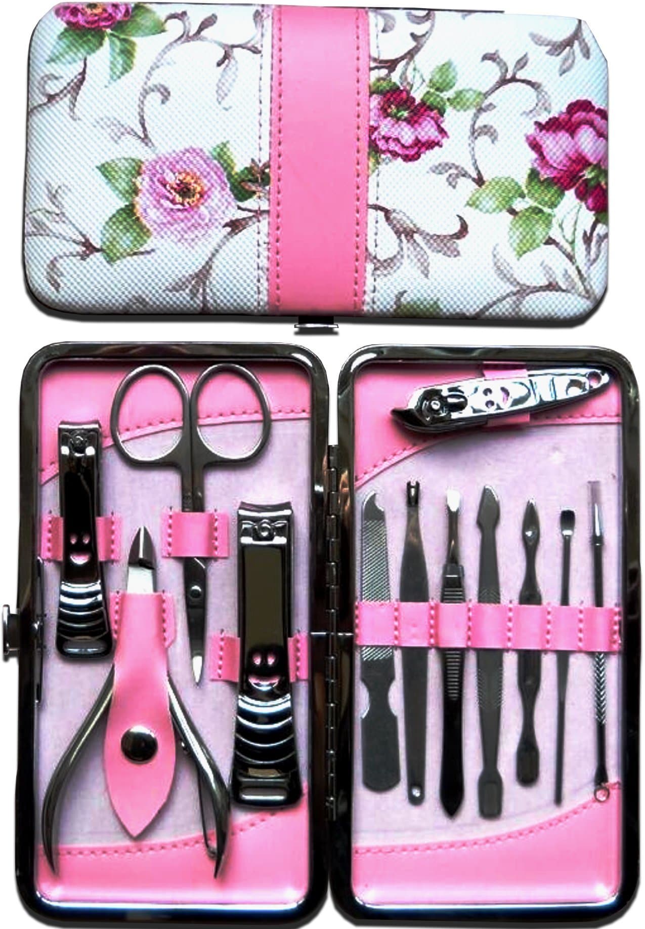 12pcs Stainless Steel Manicure and Pedicure Tool Set w/Rose Case by Drs Pro Choice. Best for Travel or Everyday Nail Maintenance Care. Suitable For Manicure Set for Women and Teens