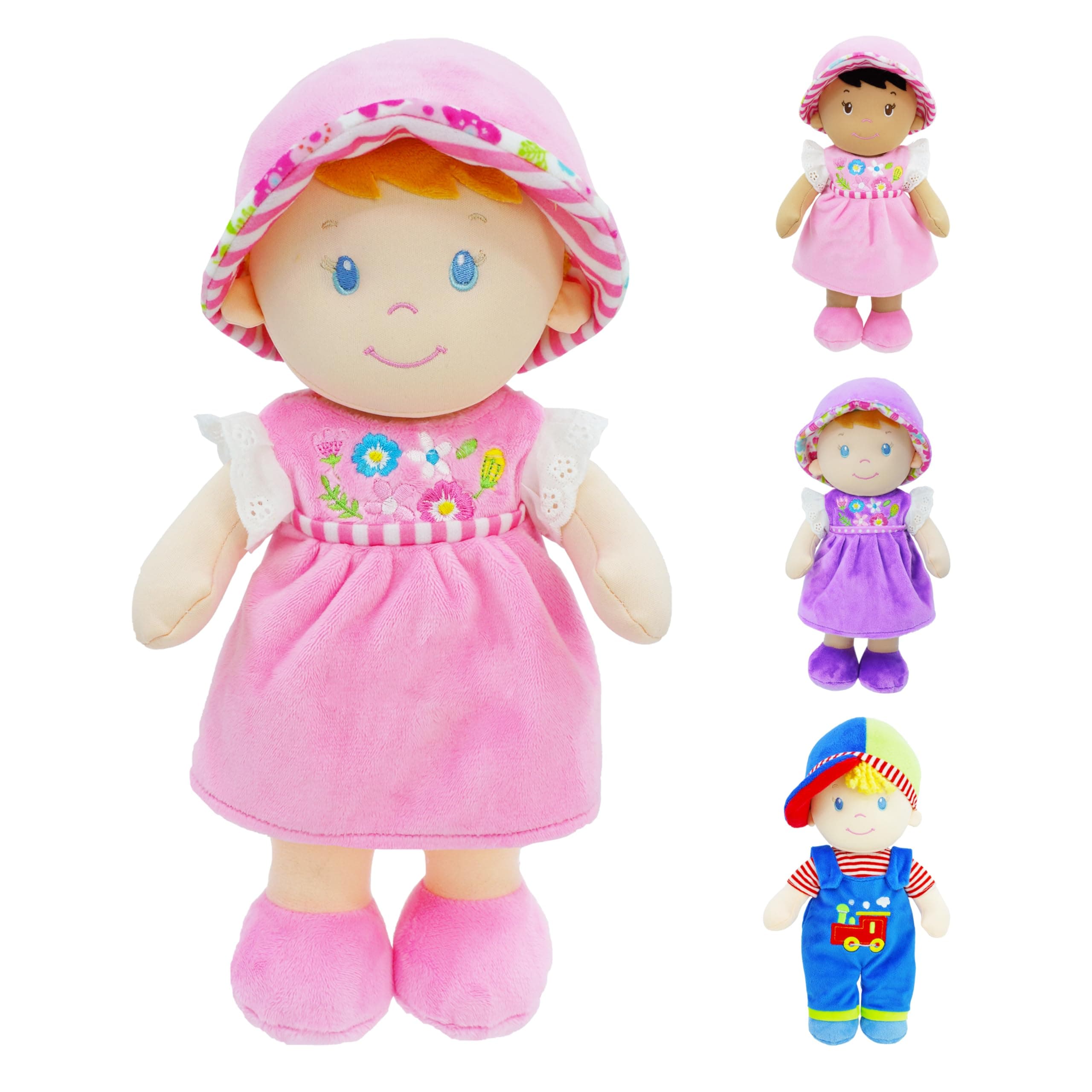 12" Soft Dolly Emilia - Stuffed Soft Baby Doll Gift for 1 2 3 Year Old Girls - Pink Dress
