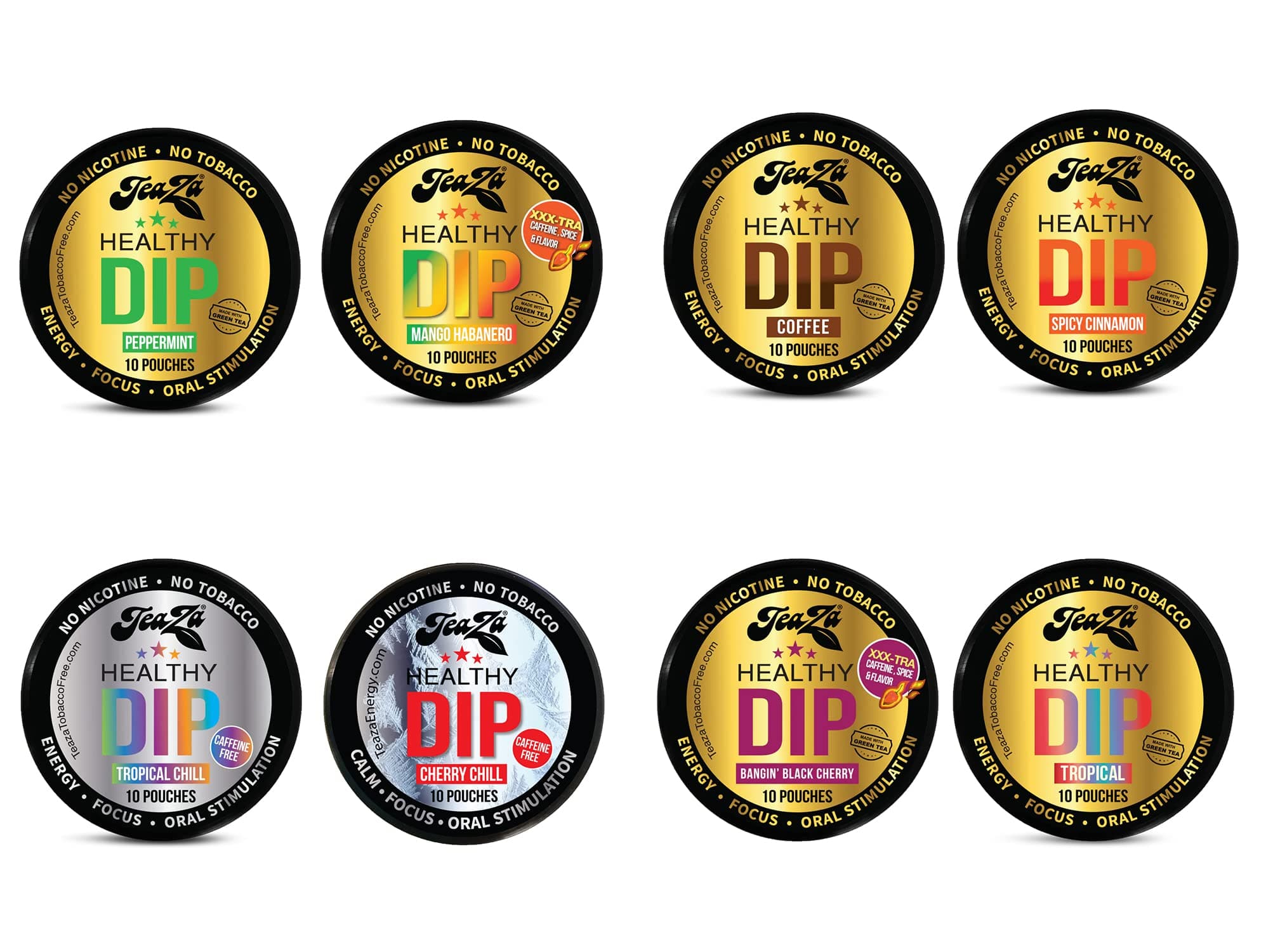 TeaZa Energy Multi Pack - 8 Flavor of Smokeless Tobacco Alternative | Nicotine, Sugar & Gluten Free