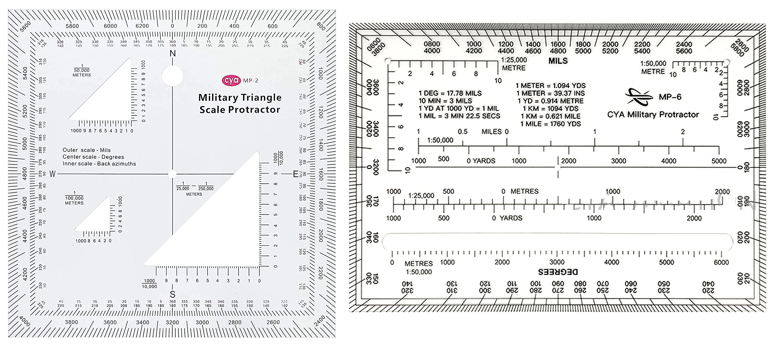 1.2mm Transparent Plastic Military UTM/MGRS Coordinate Scale Map Reading and Land Navigation Topographical Map Scale, Protractor and Grid Coordinate Reader (Scale & 1.2mm Protractor)