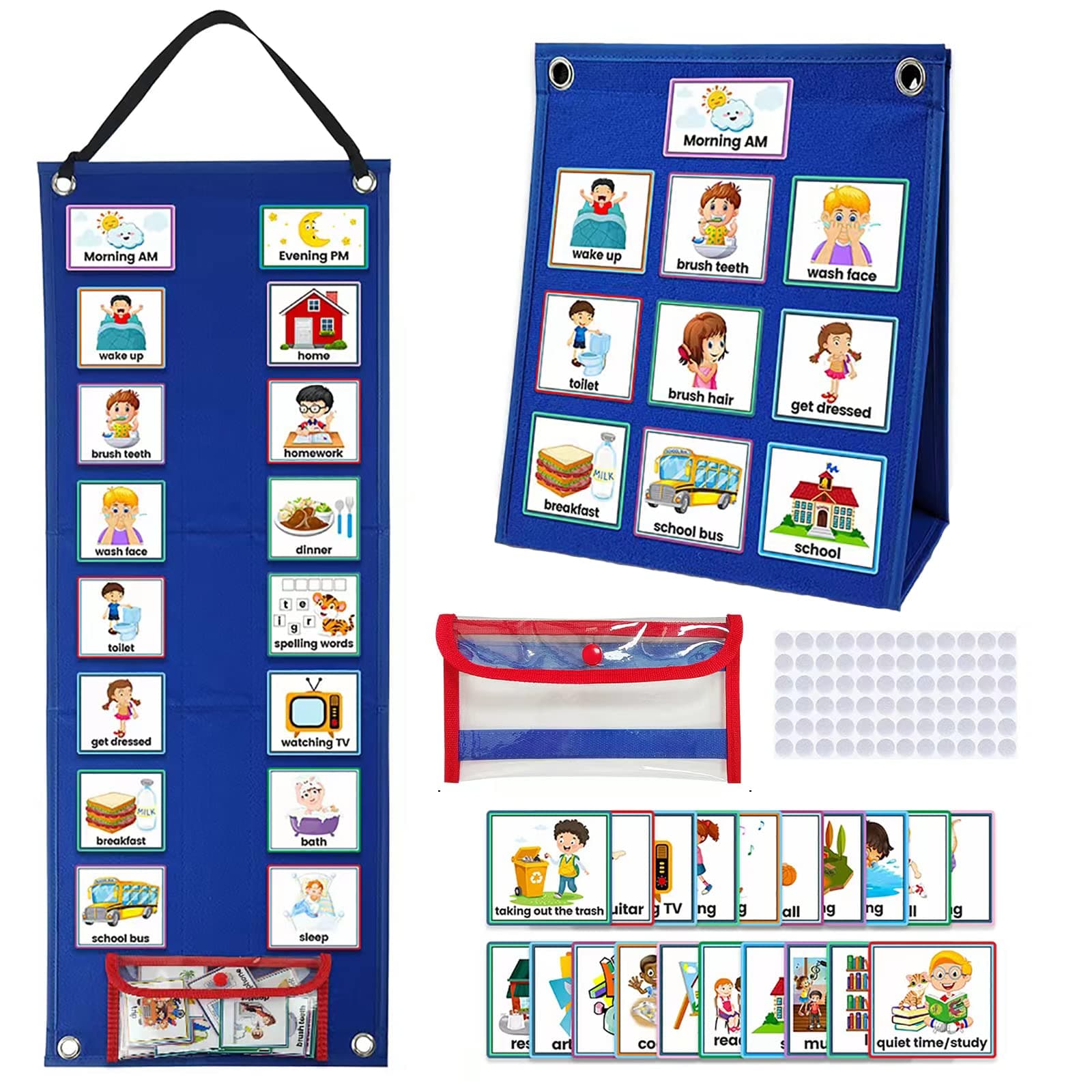 Arggidan Visual Schedule Chart for Kids- Daily Chore for Toddlers -70 PCS Behavior Cards- Bedtime Routine Chart Wall Planner at Home Preschool Classroom (Blue)