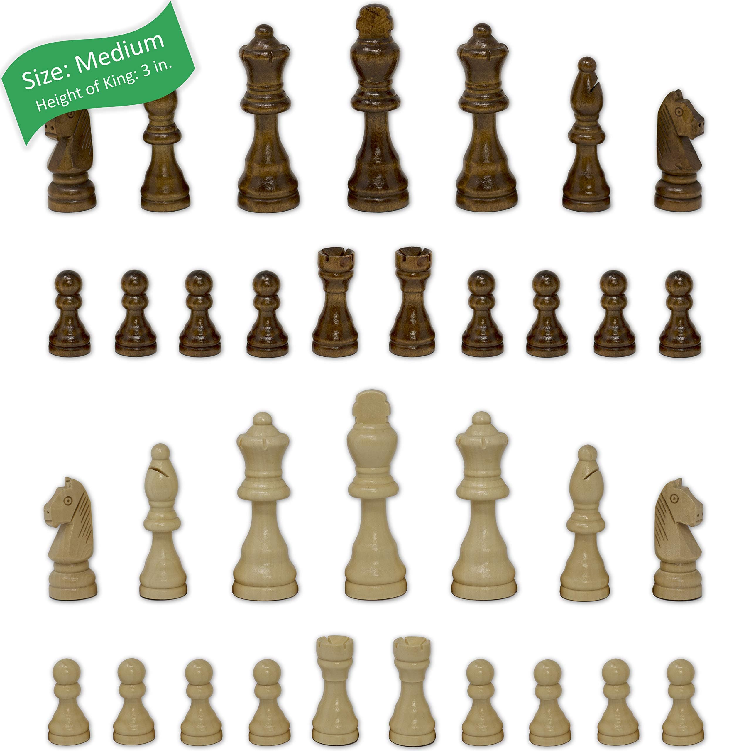 GrowUpSmartStaunton Chess Pieces with Extra Queens | Size: Medium - King Height: 3 inches | Wood
