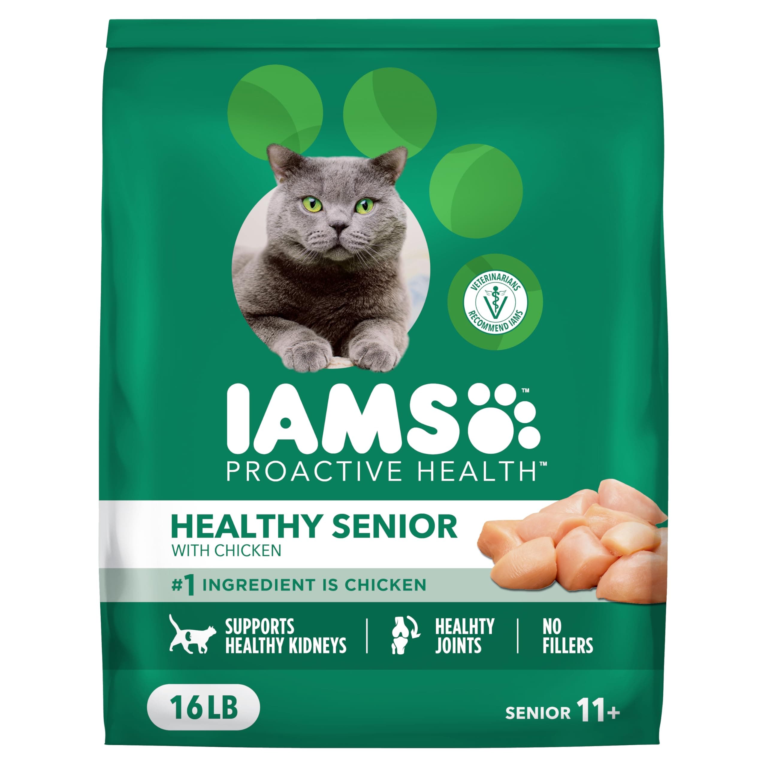 Iams Proactive Health Healthy Senior Dry Cat Food with Chicken, 16 lb. Bag