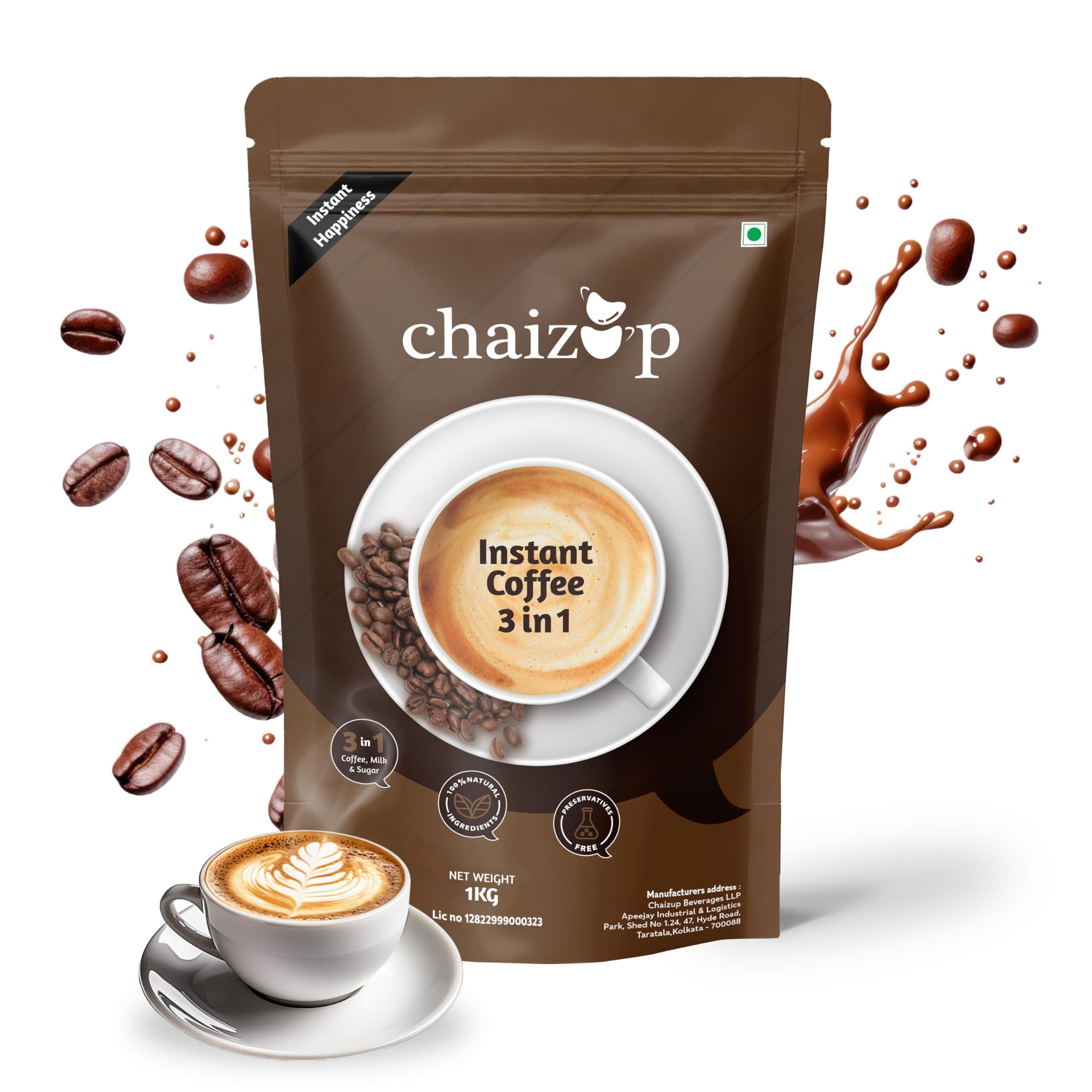 Chaizup Premium 1 Min Instant Coffee 3-in-1 Premix - 1kg Poly | Regular Coffee 3-in-1 Flavours | Approx. 72 Servings | 1kg