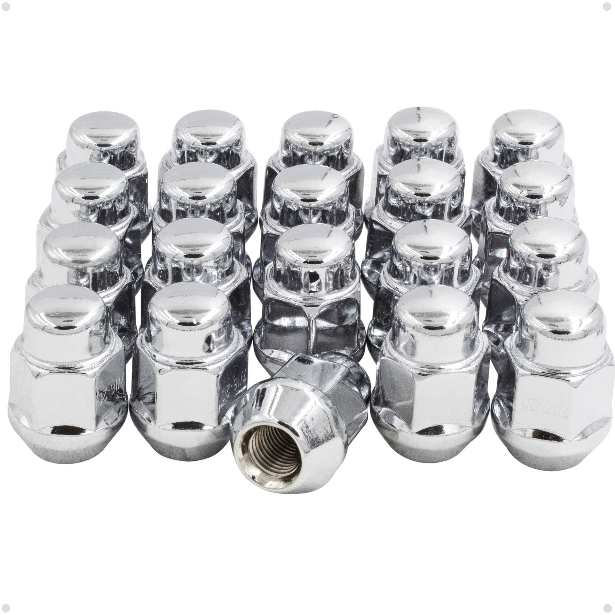 Set of 20 Lug Nut Closed End Bulge Acorn Lug Nuts 1.38†Long - Cone Seat - 21mm (13/16â€Â) Hex Lug Nut (Chrome) (M14 x 1.5)