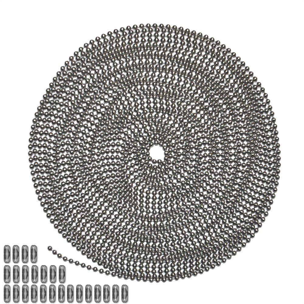 25 Foot Length Ball Chain, Number 6 Size, Stainless Steel, & 25 Matching Connectors