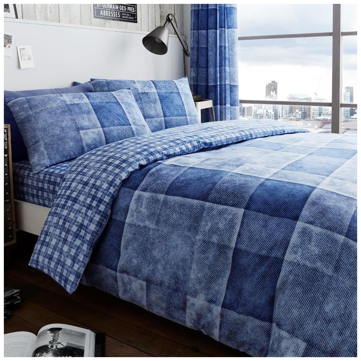 GC GAVENO CAVAILIA Luxury King Size Duvet Cover Sets - Reversible Geometric Bedding & Linen (230x220 cm) - Breathable Soft Quilt Cover - Poly Cotton Bed Covers - Blue