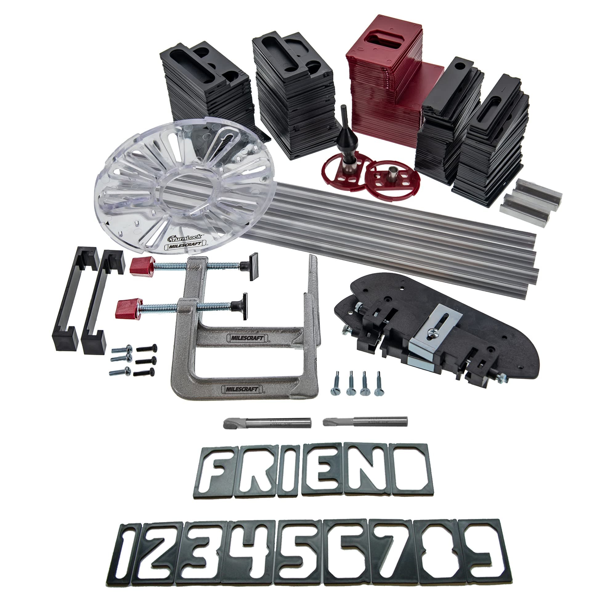 Milescraft 1212 SignPRO Sign Making Kit for Routers 2.5 in & 1.5 in Horizontal Letters (166 templates) 1.5 in & 2.5 in Vertical Numbers 80 templates, 3/8 in. Router Bit Included Complete Kitv