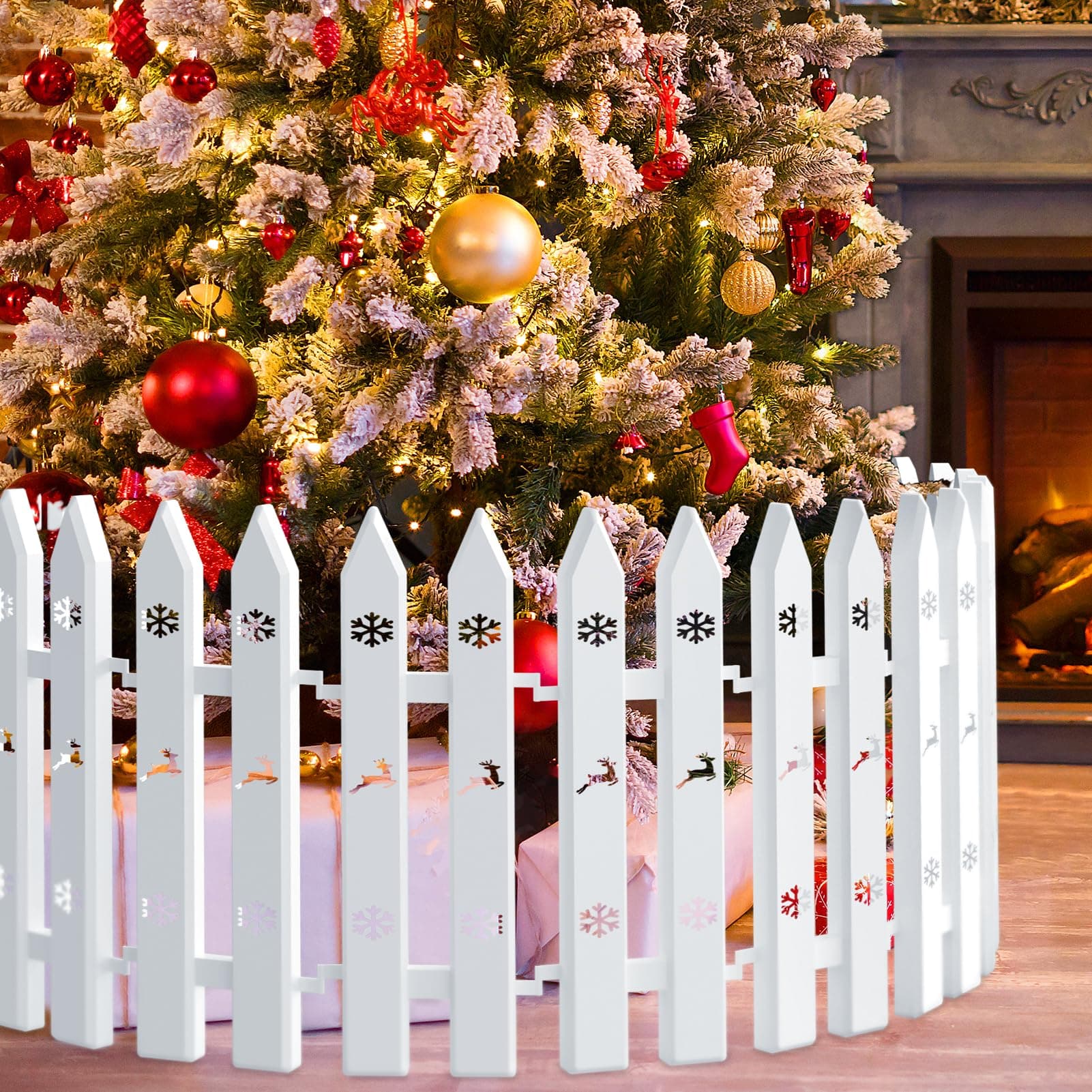18pcs Christmas Tree Gate, 15.7 Inches Tall Christmas Tree Picket Fence for Dogs, Round Toddler Baby Proof White Gate Around Xmas Tree, Thick Plastic Reja para Arbol de Navidad Pet Cat Protector