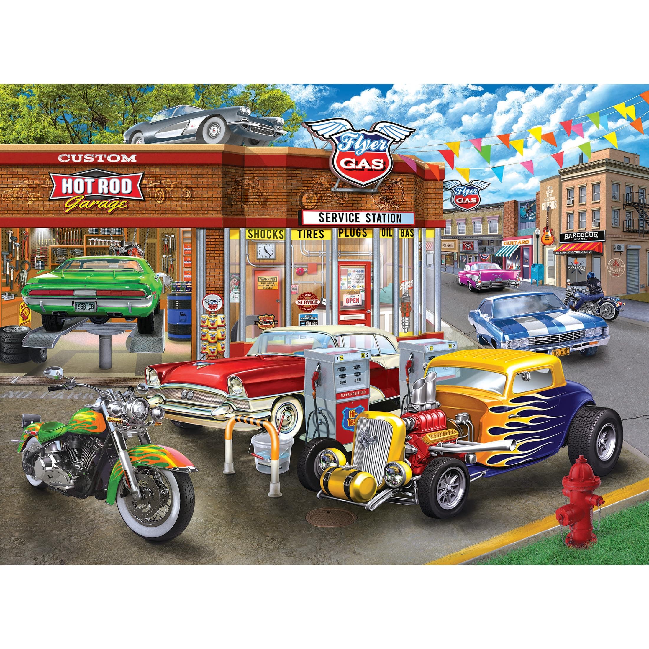 Rose Art Lafayette Puzzle Factory Chris Bigelow 1000 PC Jigsaw Puzzle - Hot Rod Garage, Multi-Colored