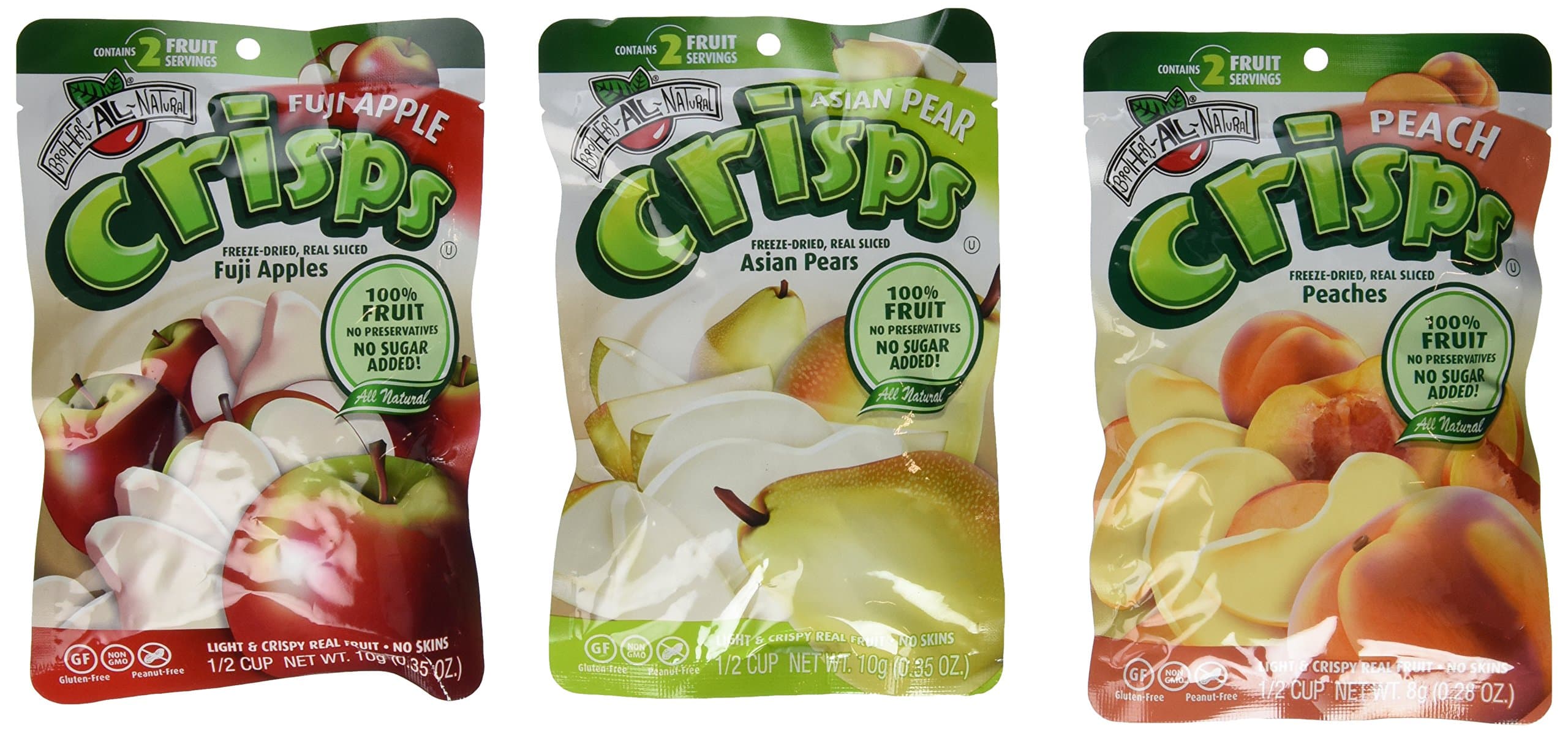 Brothers-ALL-Natural Freeze Dried Fruit Crisps 3 Flavor Variety 6 Bag Bundle: (2) Fuji Apple, (2) Asian Pear, and (2) Peach, .56 Oz. Ea. (6 Bags Total)