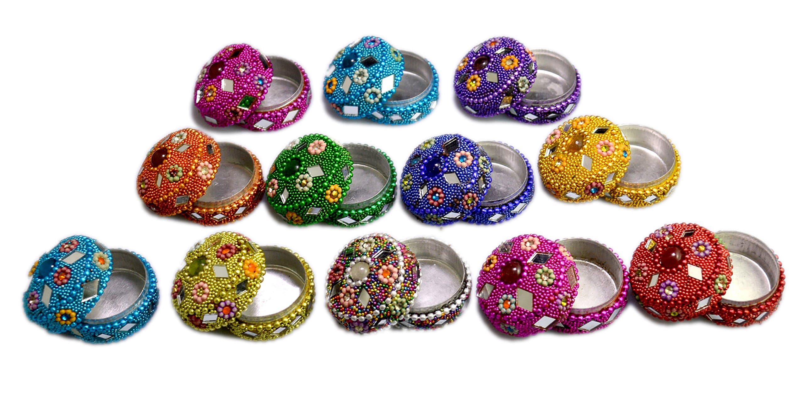 Krishna Mart India A Set of 12pcs Jewelry Boxes Home Decor Mirror Work,beaded Fashionable Multi Color Jewellery Boxes