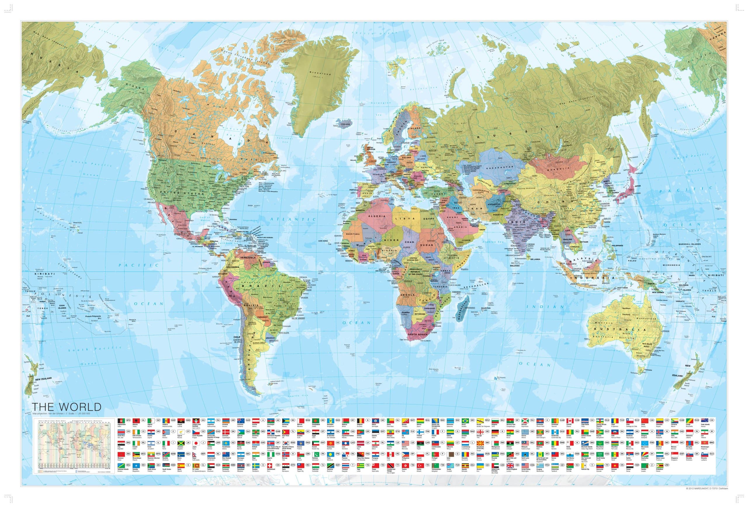 World Wall Map with Flags - Marco Polo - Laminated - 120cm (w) x 80cm (h) (Marco Polo Maps)