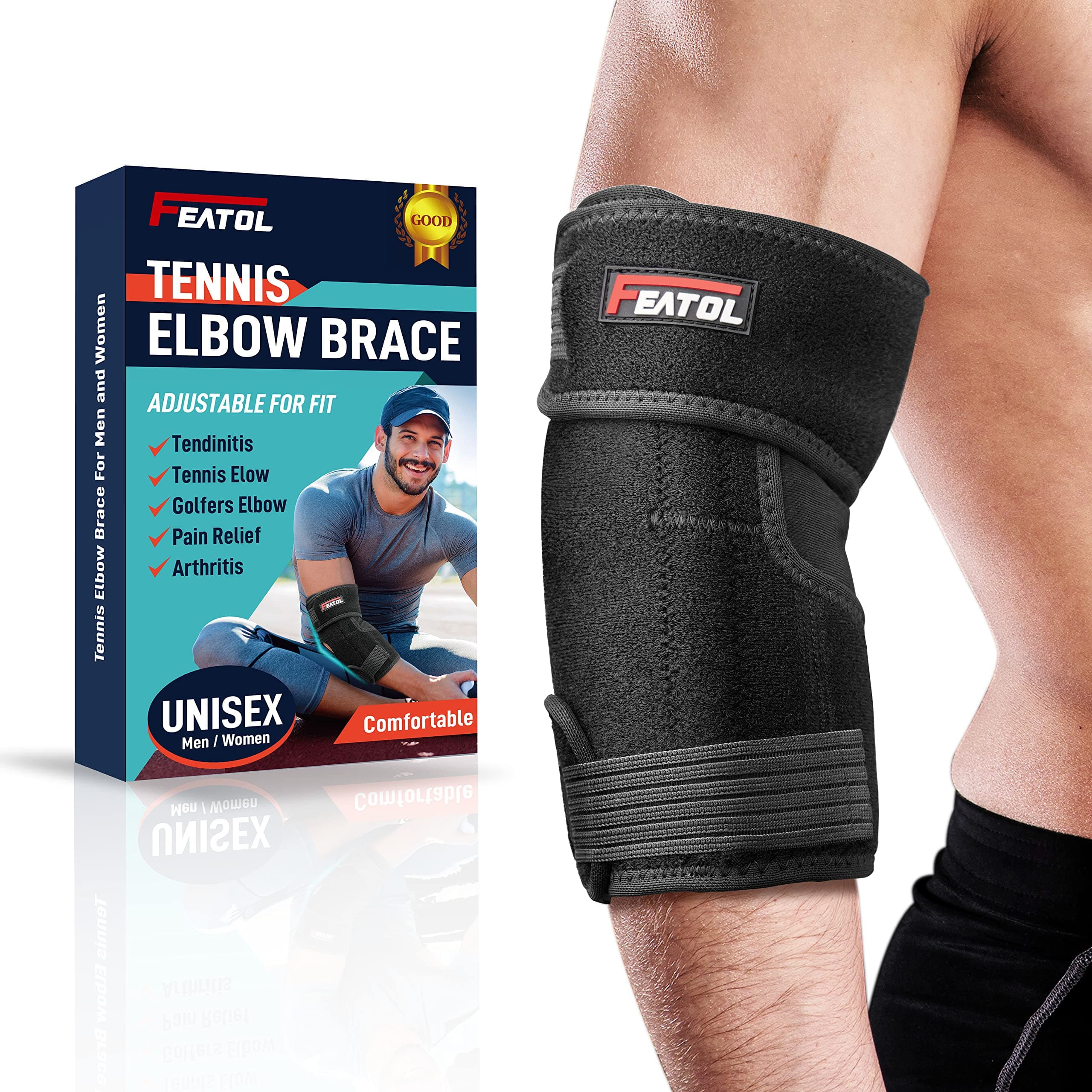 Elbow Brace for Tendonitis and Tennis Elbow for Men and Women, Golfers Elbow Compression Brace For Ulnar Nerve Entrapment, Bursitis, Cubital Tunnel Syndrome Pain Relief