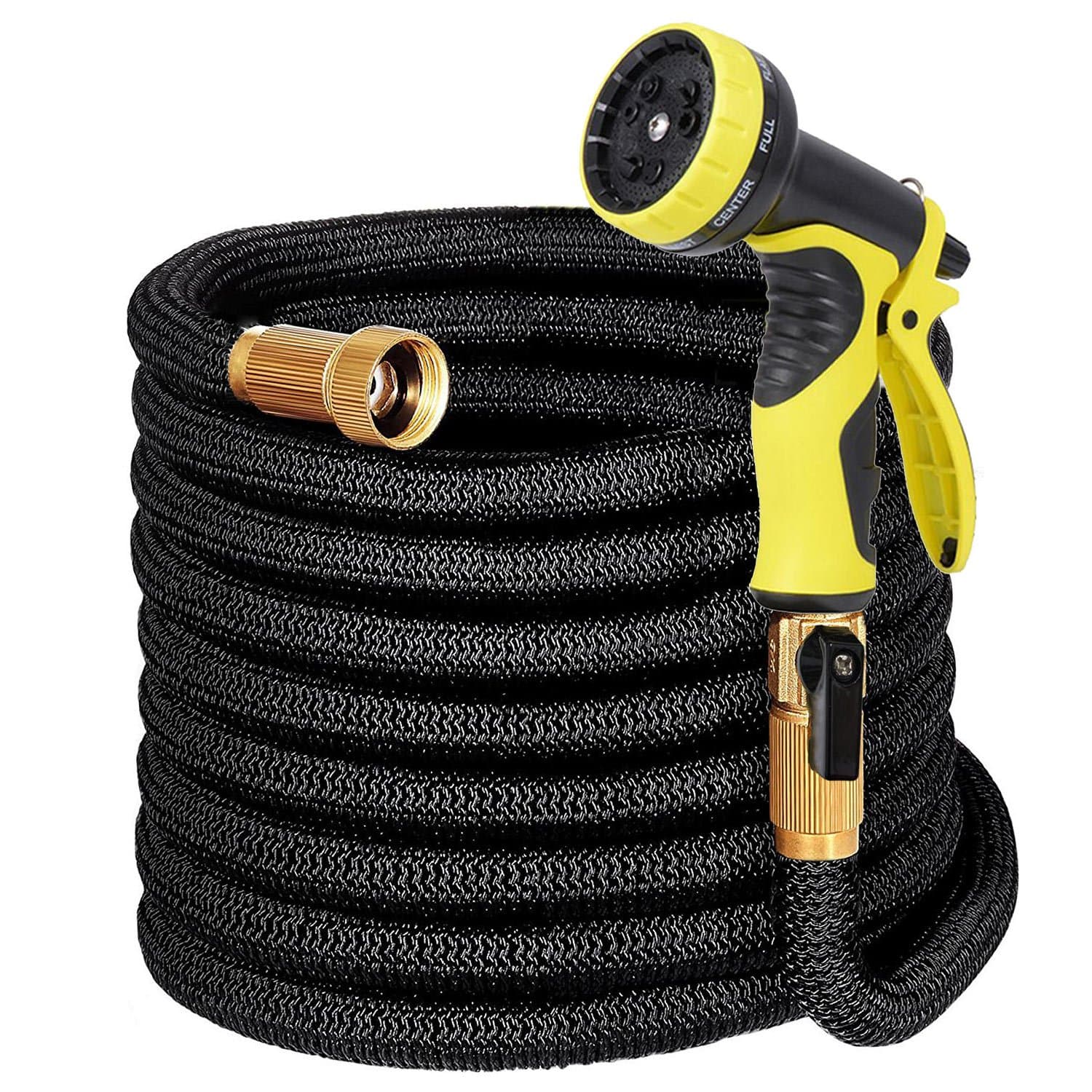 LAYDRAN Expandable Garden Hose with Hanger - 50ft Flexible Water Hose with Double Latex Core, 3/4 Solid Brass Fittings, Extra Strength Fabric Expanding Hose with 9 Function Spray Nozzle,Storage Bag