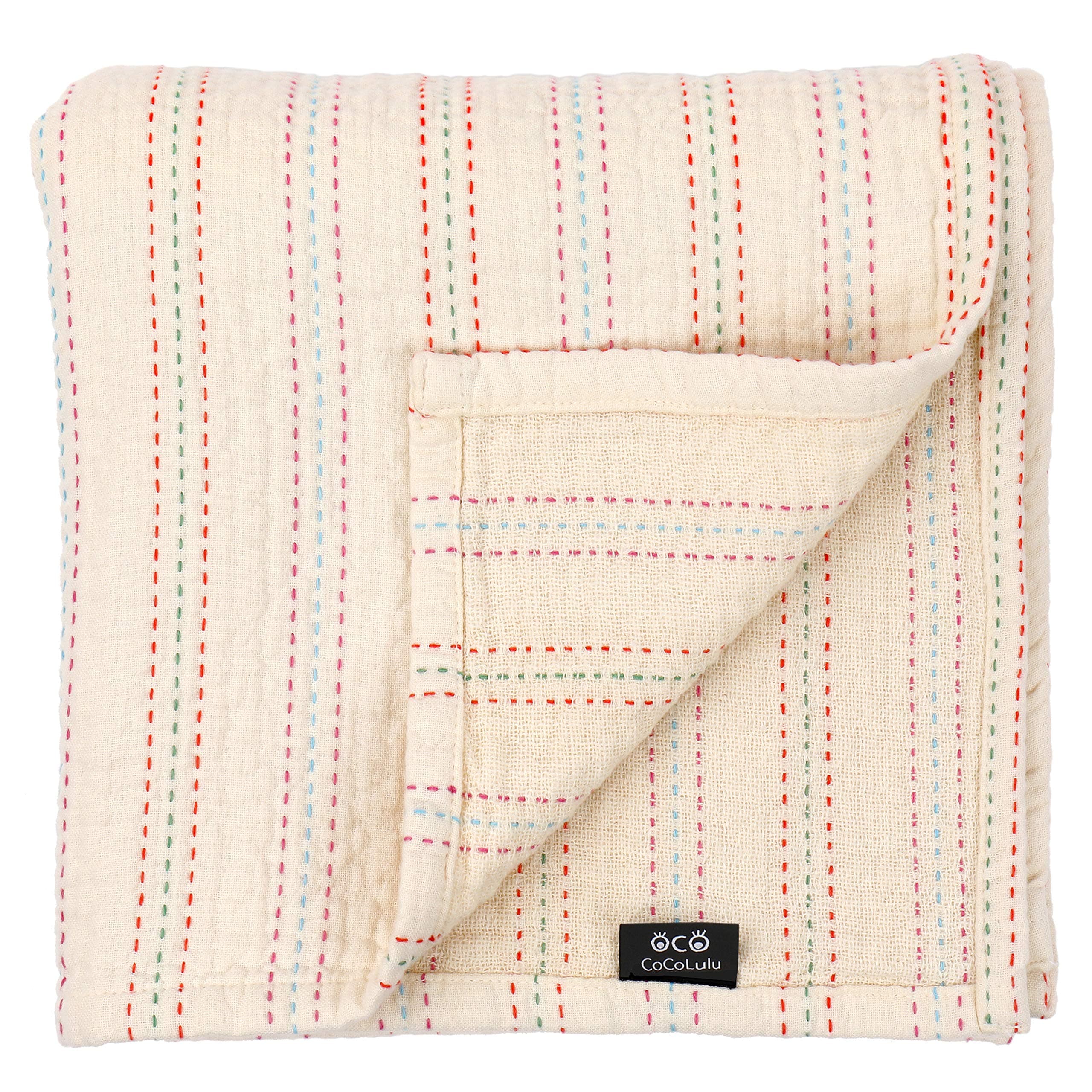 Baby Toddler Different Density 3 Layer 4 Season Cotton Blanket Oversized 51 x 47inch Premium Soft Breathable with Stitch Design - Thick Cozy Cuddle Sheet for Newborn Infant Kids, Best Gift - Rainbow