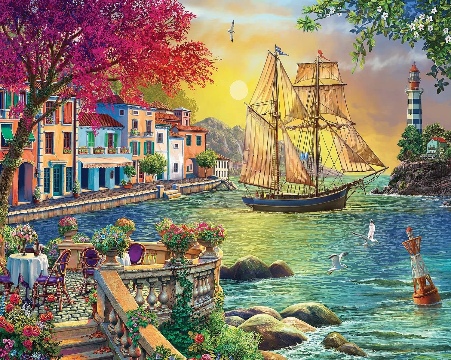 Oceanside Sunset 1000 Piece Jigsaw Puzzle for Adults - Unique Cut Pieces - Made in USA