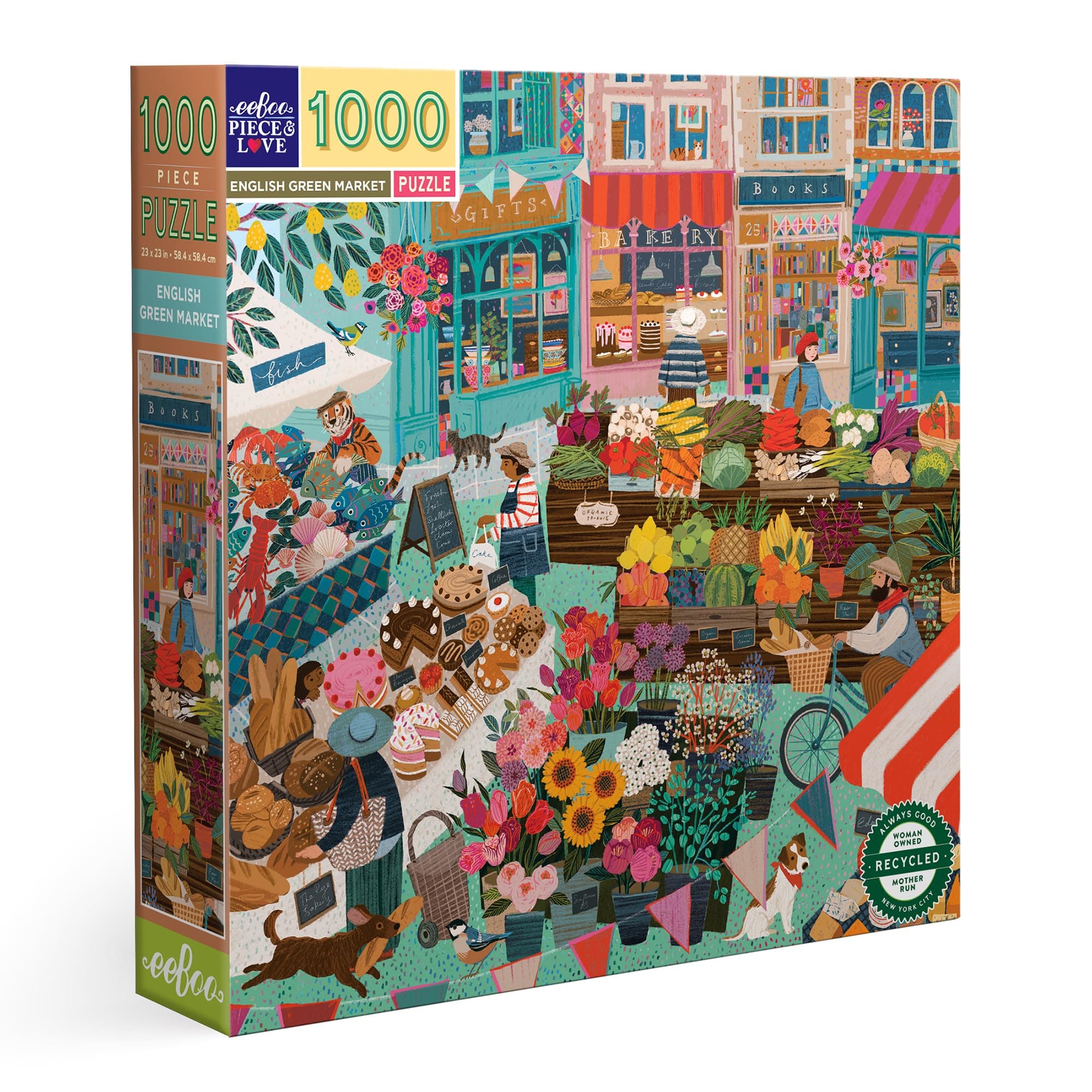 English Green Market 1000 Pieces Recycled Cardboard Colourful Puzzle at the Village Market PZTEGM