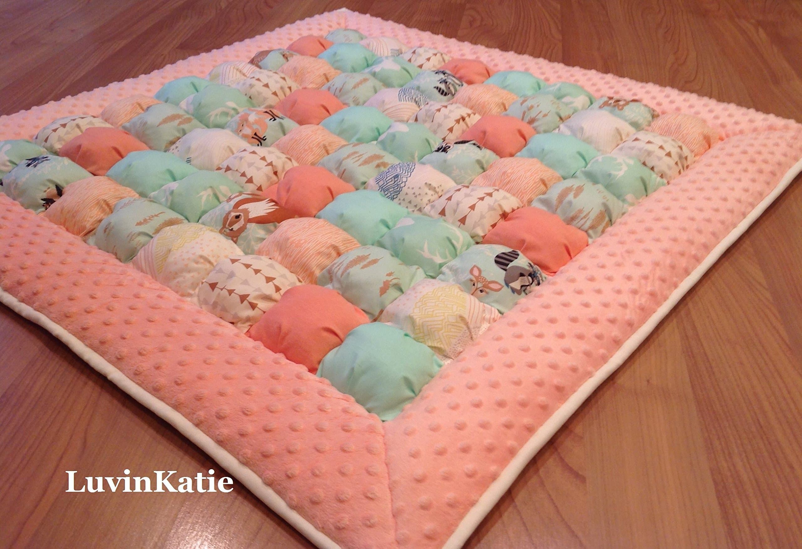 HELLO BEAR! Bubble Quilt Puff Quilt Biscuit Quilt for Baby Floor Time Tummy Time
