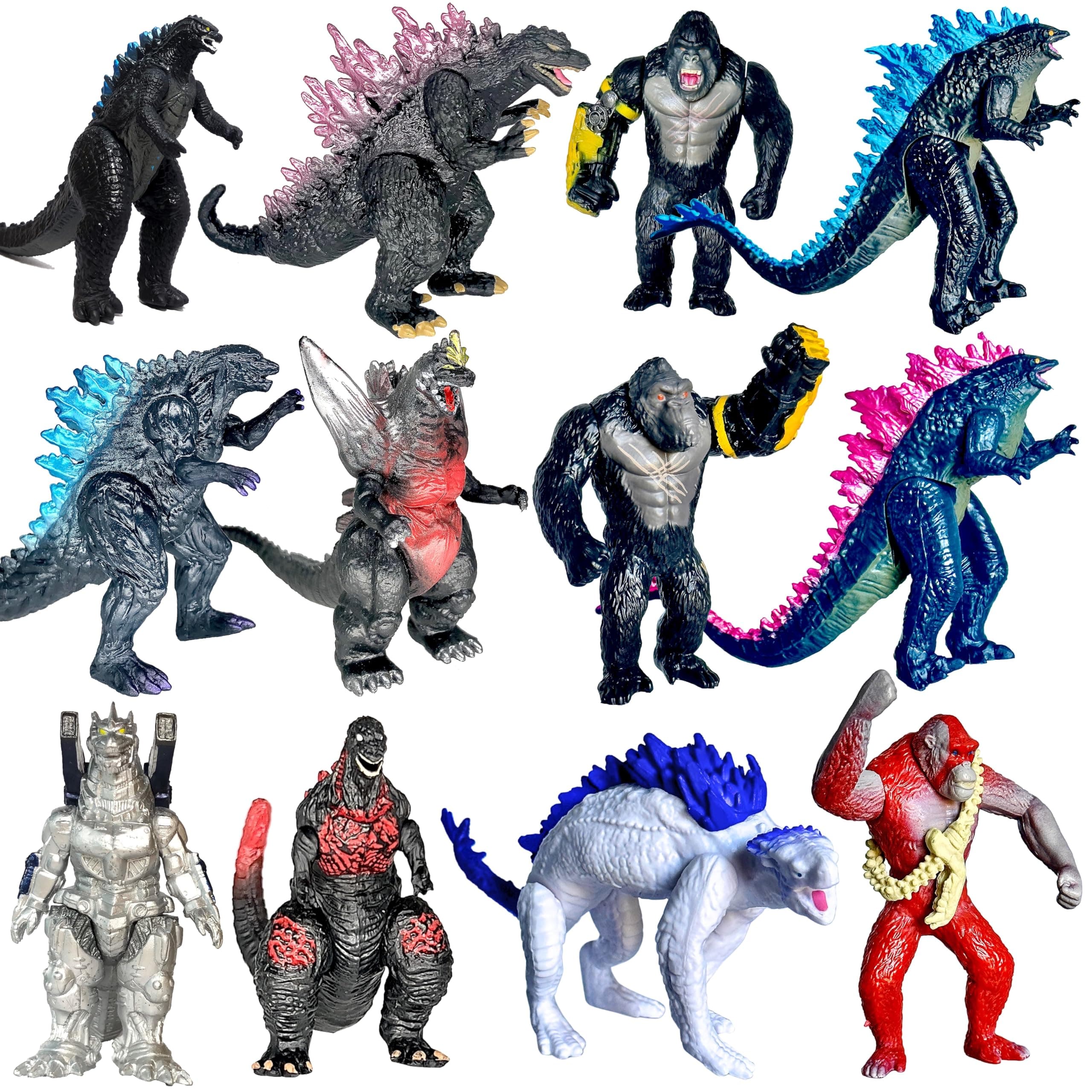 Set of 12 Godzilla x Kong: The New Empire, Dinosaur Dragon Toys Action Figures, Evolved Basic Exquisite Battle Roar B.E.A.S.T. Glove Shimo Frost Bite Mecha King Ghidorah Cake Toppers Pack