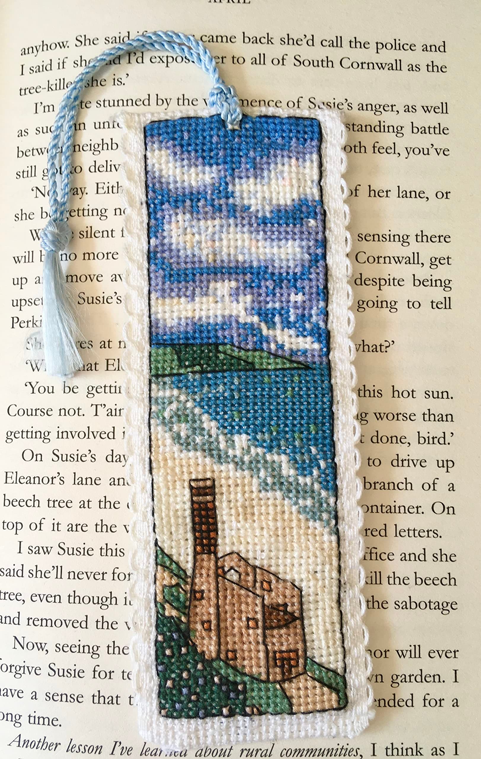 Bookmark Cross Stitch Kit of a Cornish Tin Mine - Tin Mine Cross Stitch Bookmark Kit by Emma Louise Art Stitch