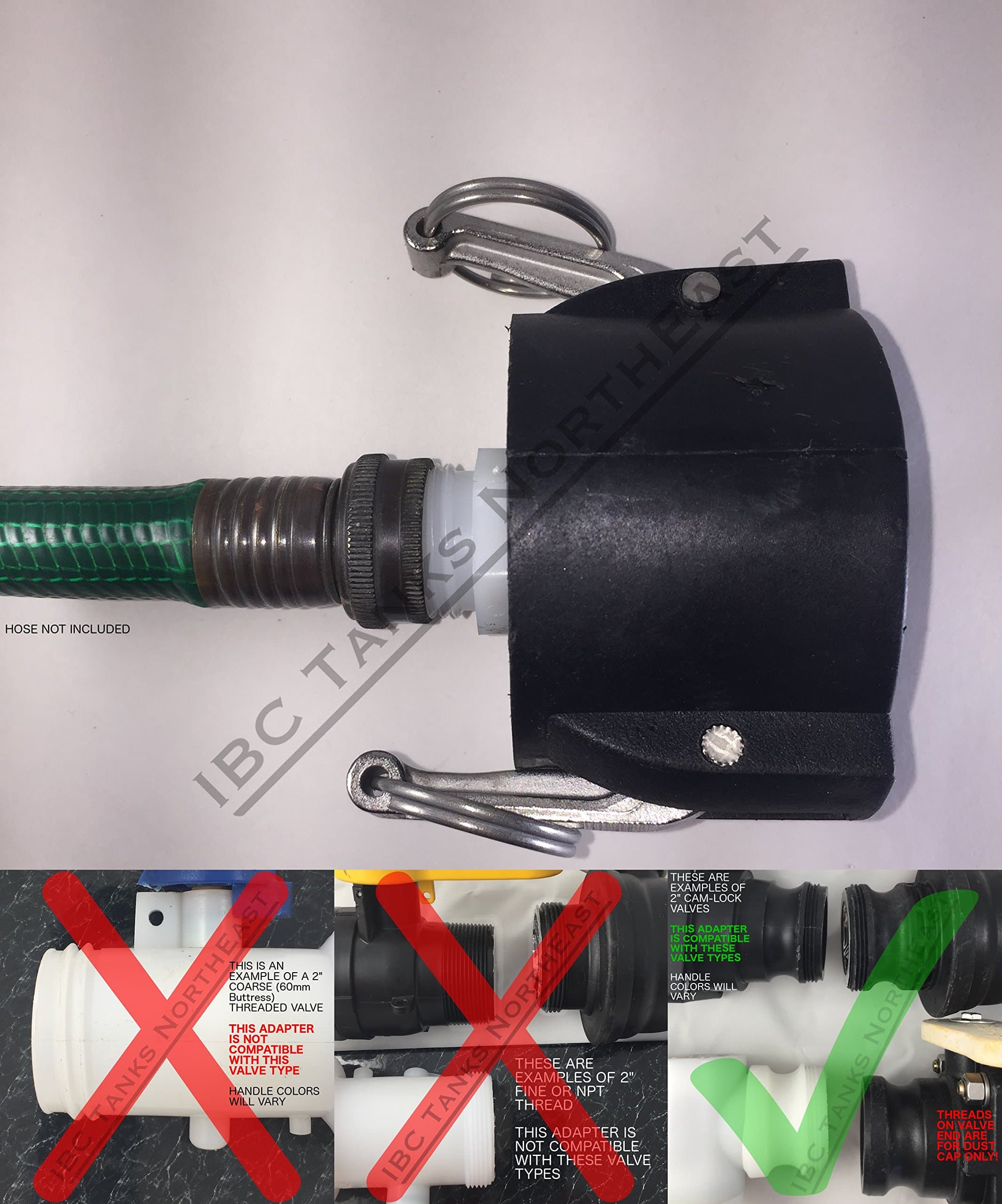 UKC275/330 IBC Food Grade Tote Drain Adapter 2" Cam-Lock x Nylon Garden Hose Connection