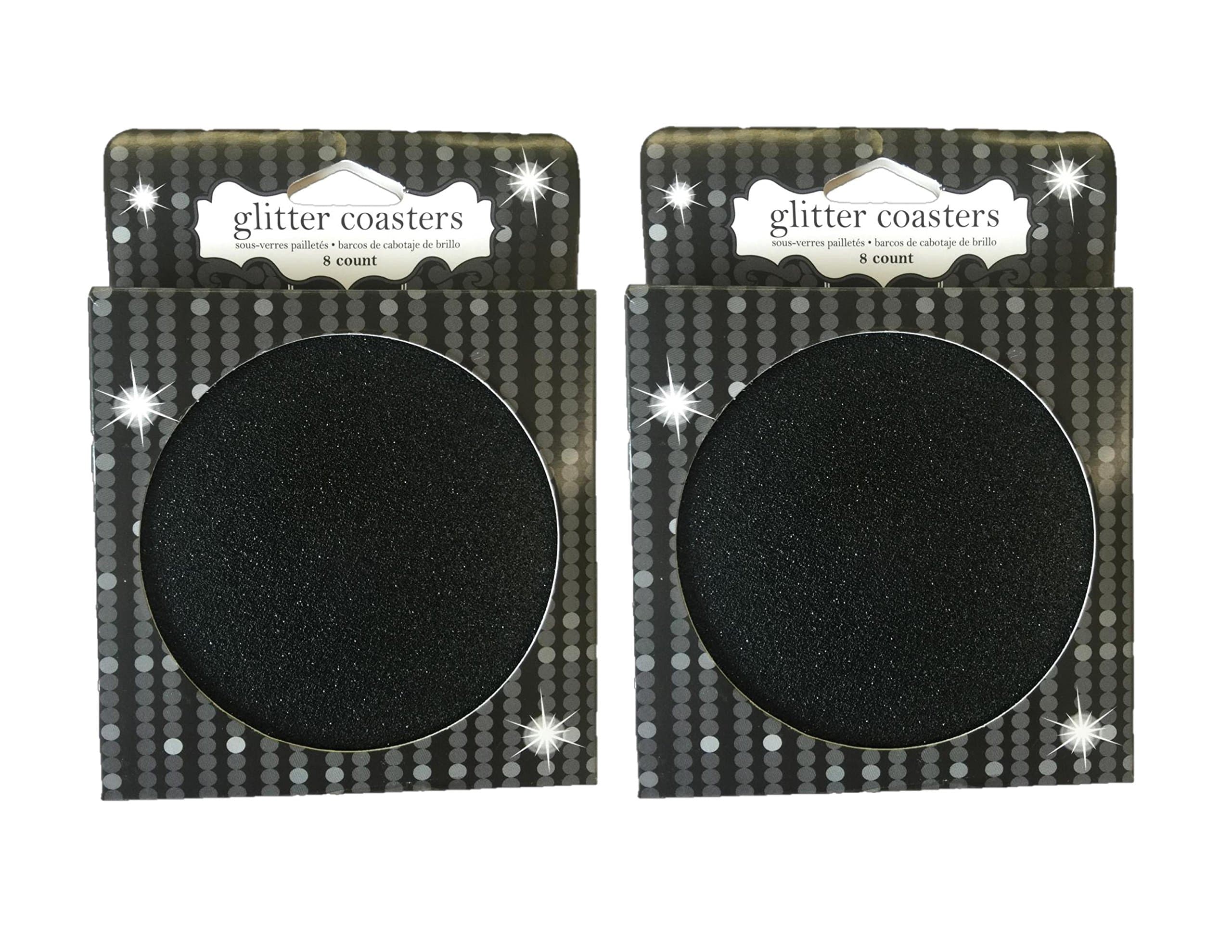 Cardboard Disposable Drink Coasters 16 Per Set |Black Glitter|8 Coasters Per Pkg. | Pack of 2 |