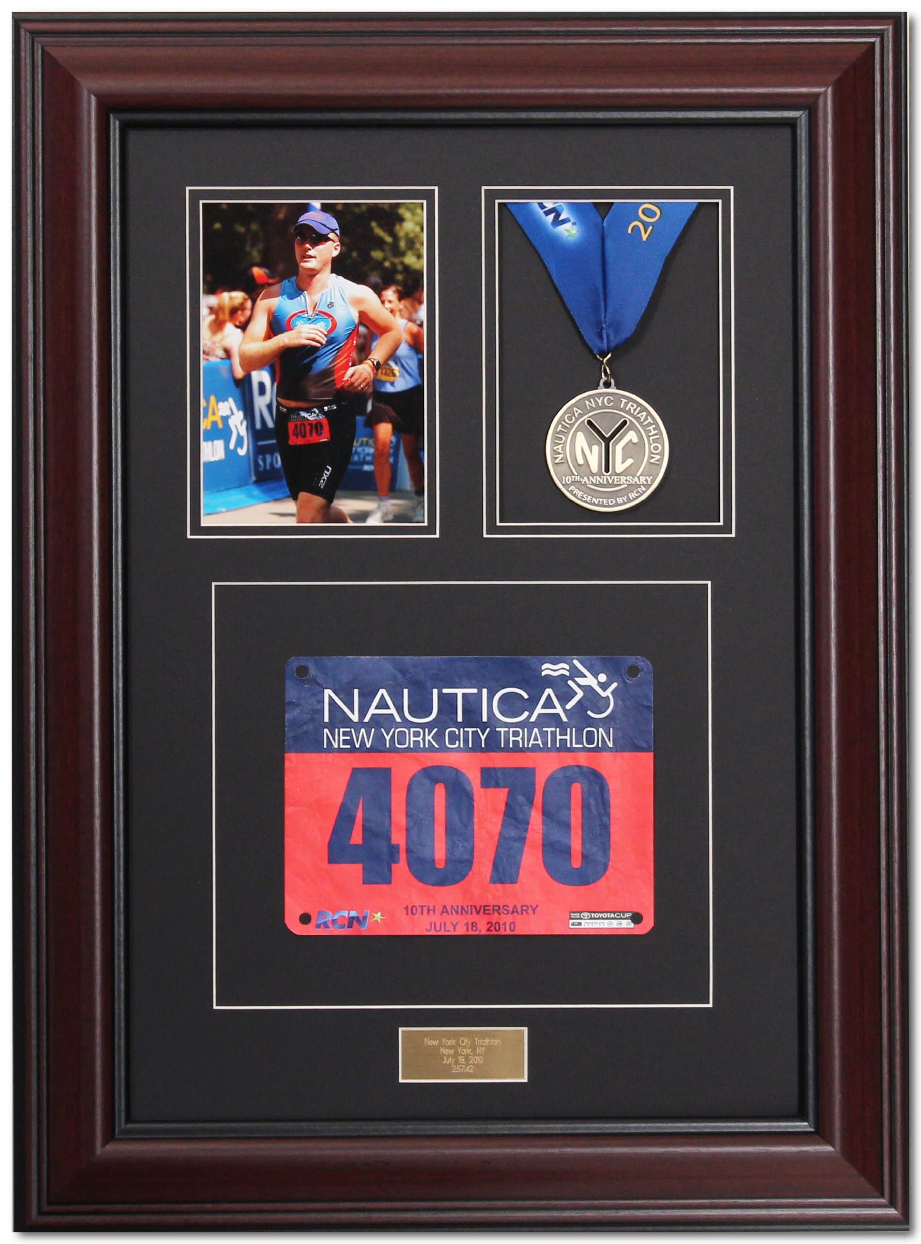 Corbase Triumph Marathon and Triathlon Photo, Finishing Medal and Race Bib Framing Kit - Library Mahogany