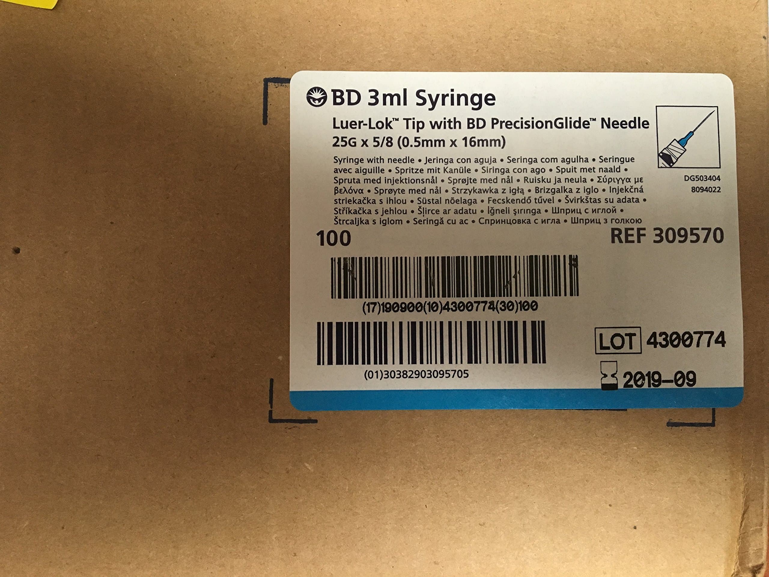 309570 Syringe/Needle Luer-Lok Tip 25g 3ml 100/Bx