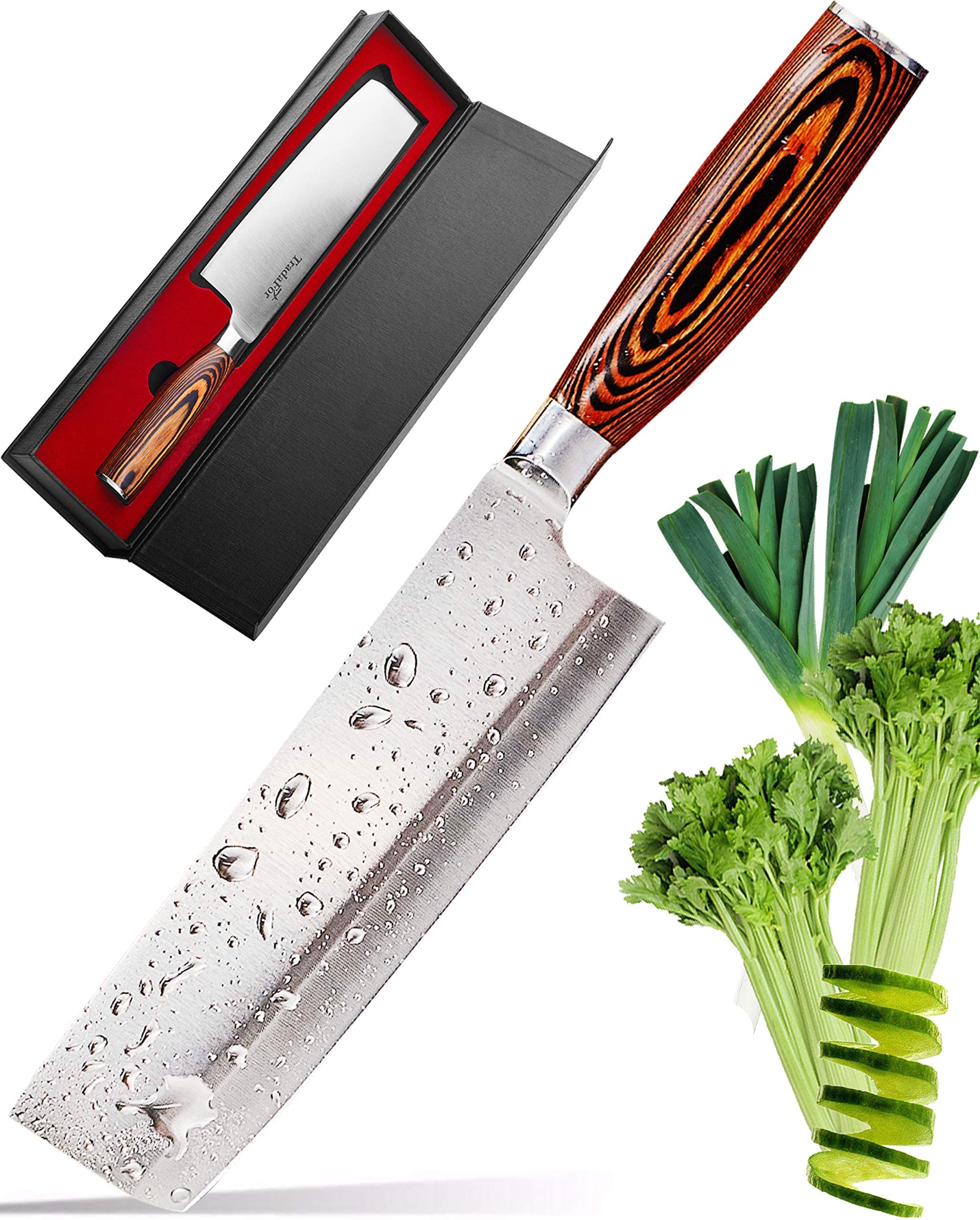 Vegetable Knife - Japanese Chef Knife - Usuba - Sharp Knife - Kitchen Knife - Stainless Steel High Carbon Pro Chef Knife - 7Inch Dicing Mincing Veg Knife - Best Gift in Stylish Gift Box