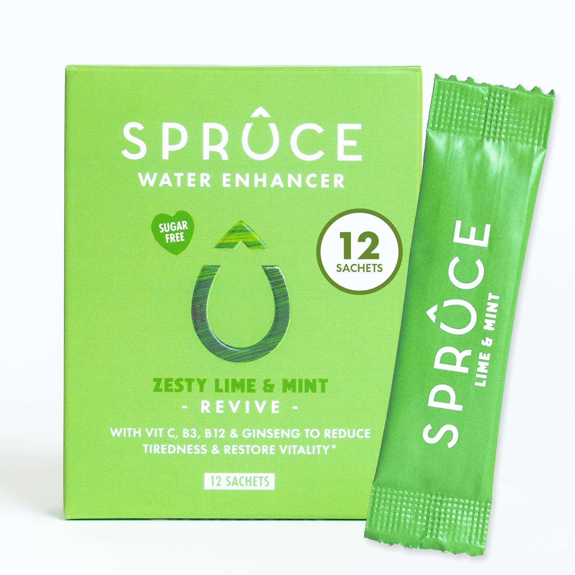 Sugar-Free, Low Calorie Water Enhancer with Ginseng โ Boost Energy, Mood, Immunity, Healthy Skin, Hydration Powder With Vitamins & Minerals - Lime & Mint, 12 Sachets