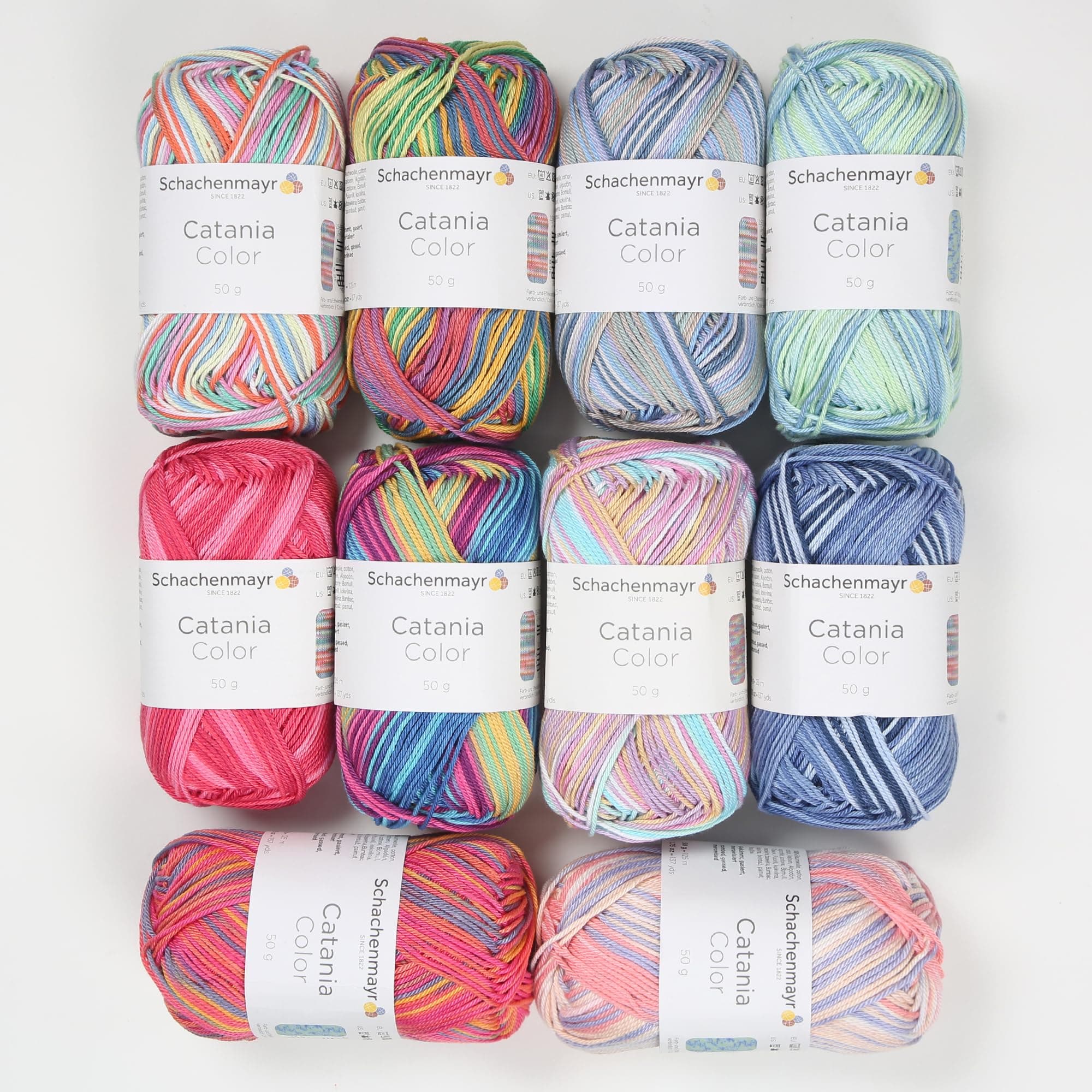 10 Skein SMC Catania Color Originals, Multicolor Yarn for Knitting and Crochet, 100% Cotton, Total 17.6 Oz Each 1.75 Oz (50g) / 137 Yrds (125m), Fine-Sport 2, Assorted Colors Yarn