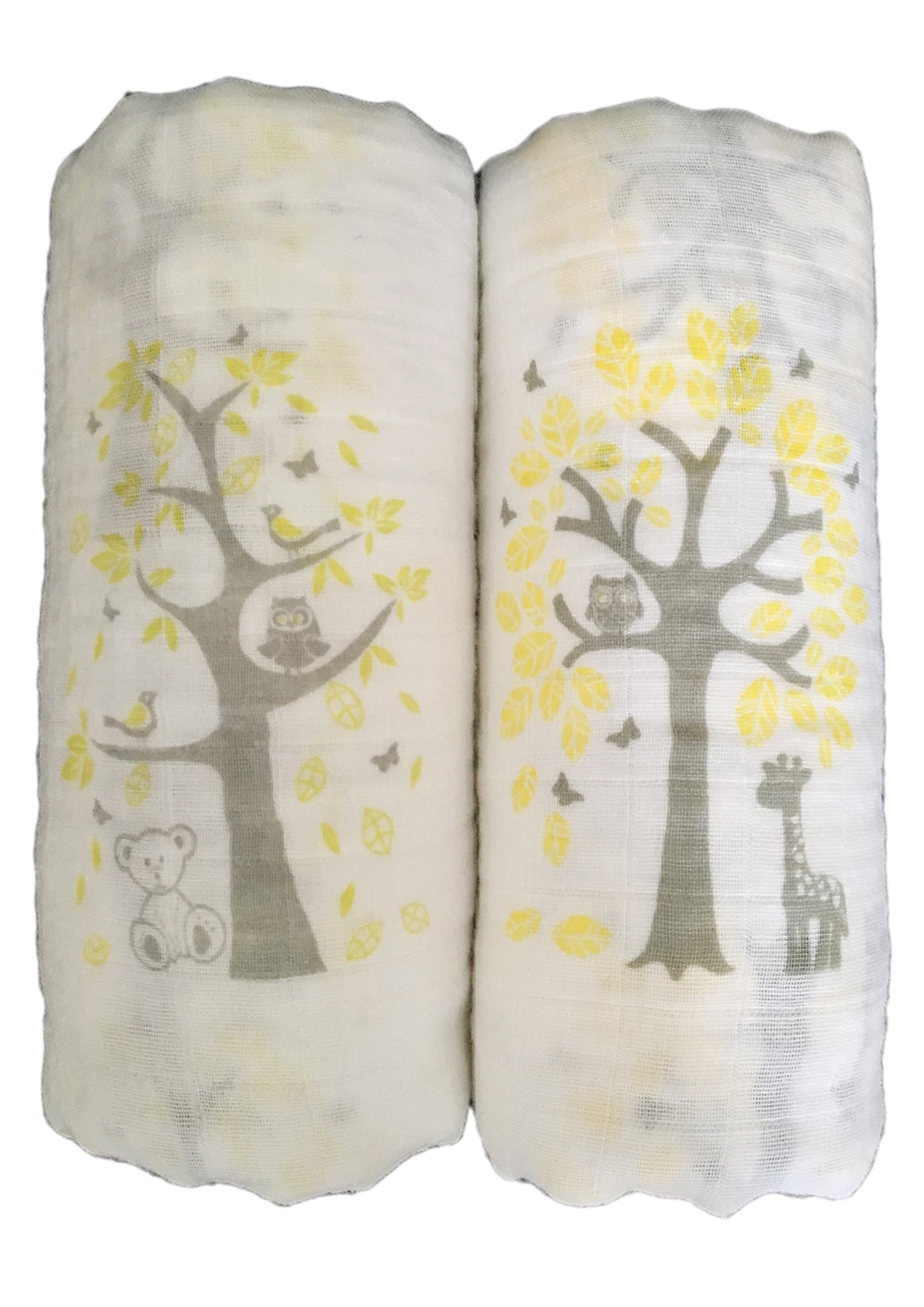 Summer Promotion - Seben Baby Muslin Swaddle Blankets 2 Pack - 47" x 47" - Tree Bear and Deer - Unisex for Boys or Girls - Lifetime Guarantee