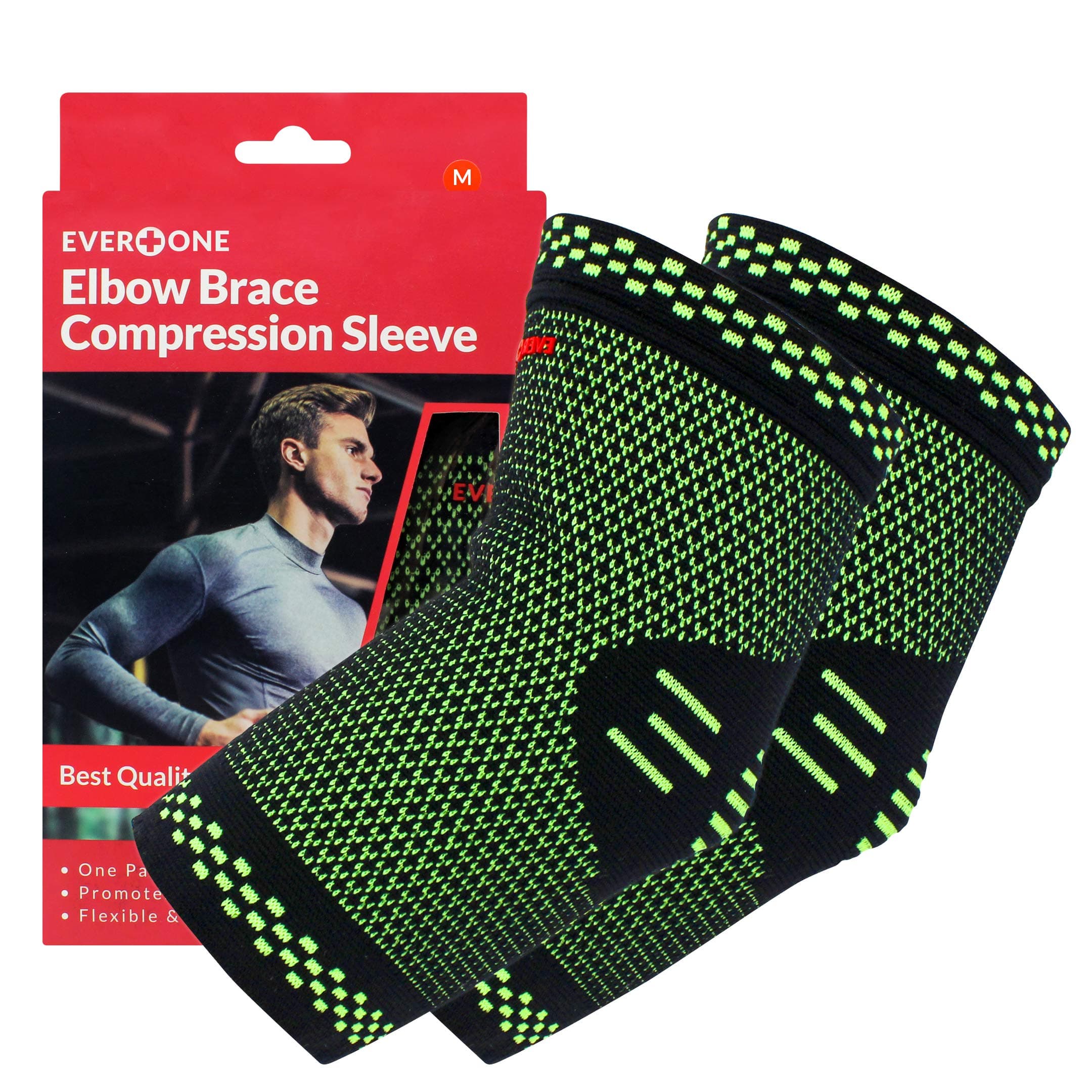 EverOne Elbow Brace Compression Support Sleeve For Golf Elbow Treatment, Injury Prevention, Healing and Recovery, Unisex, 1 Pair (2 pcs), Medium