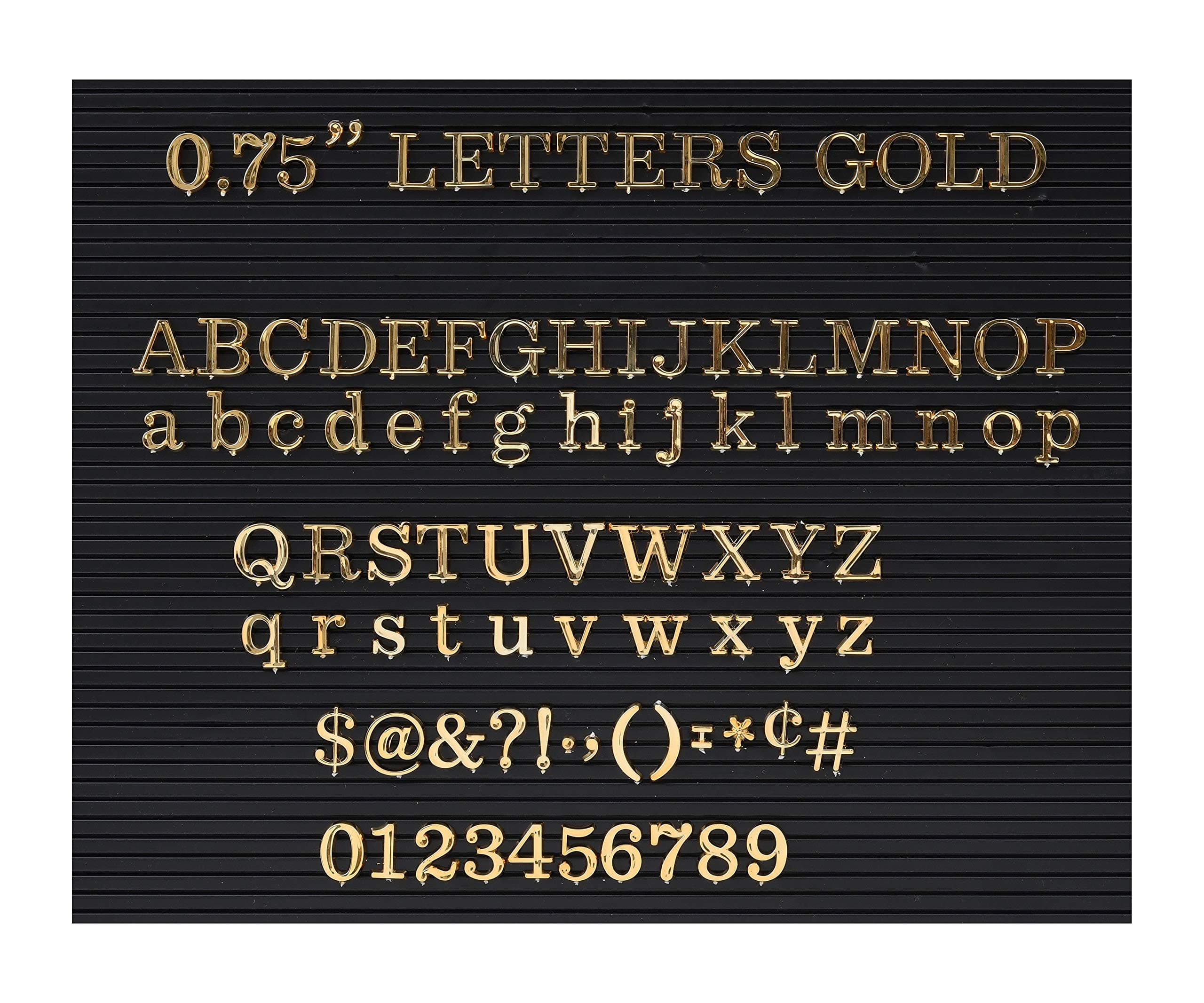 Veskaoty 3/4 Inch Letters for Felt Letter Boards,250 Pieces Including Letters, Numbers & Symbols for Changeable Plastic Message Boards (Gold)