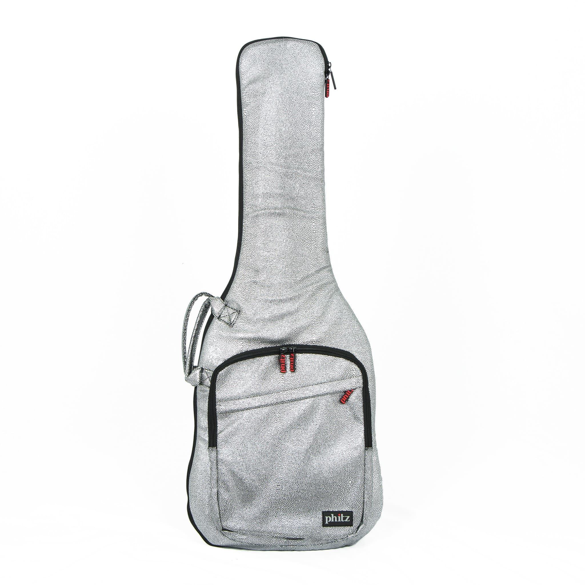 Full-Size Electric Guitar Case—Durable, Padded, Soft Carrying Gig Bag with Backpack Straps, Silver Party Lizard by Phitz