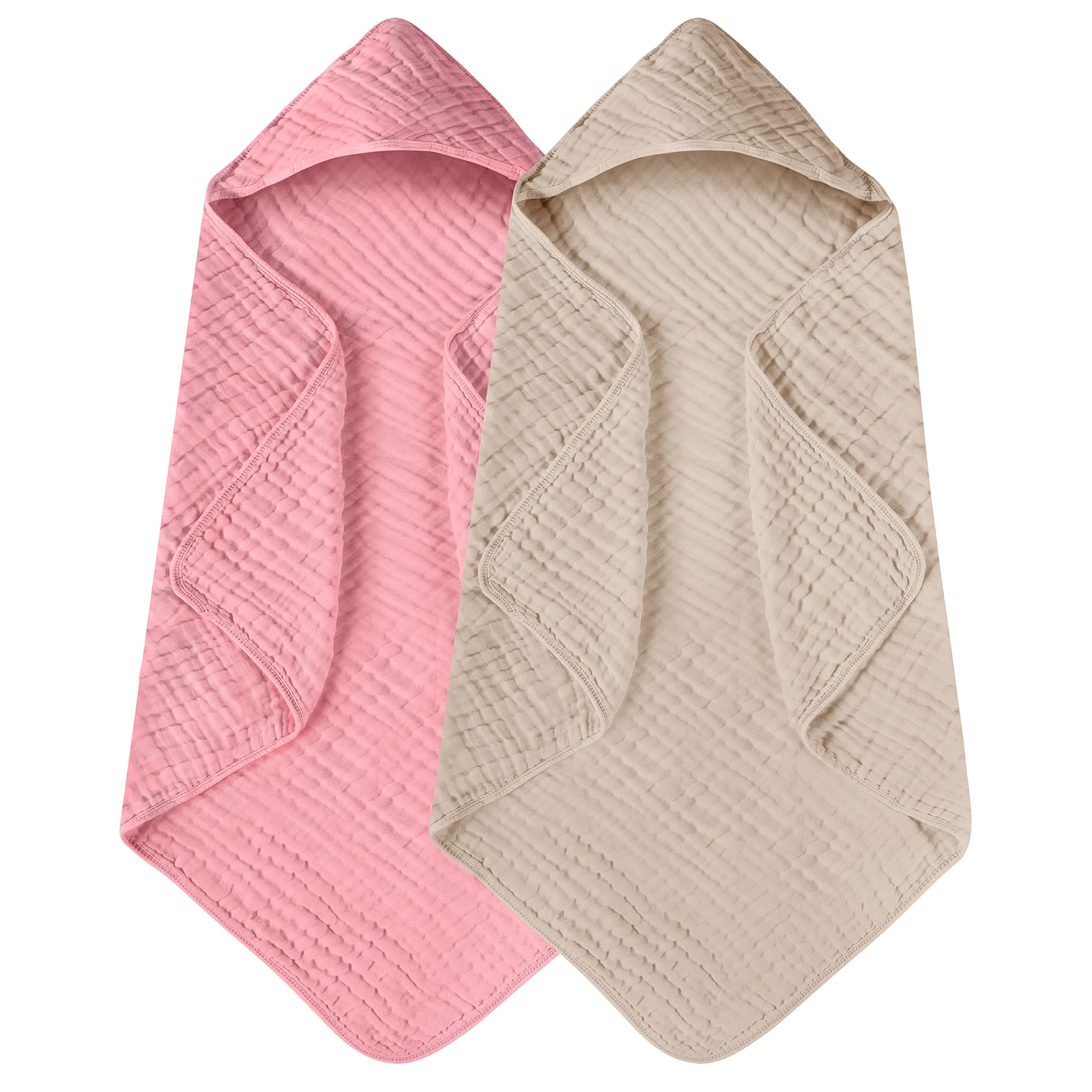 Hooded Baby Towels for Newborn 2 Pack 100% Muslin Cotton Baby Bath Towel with Hood for Babies, Infant, Toddler and Kids, Large 32x32Inch, Soft and Absorbent Newborn Essential