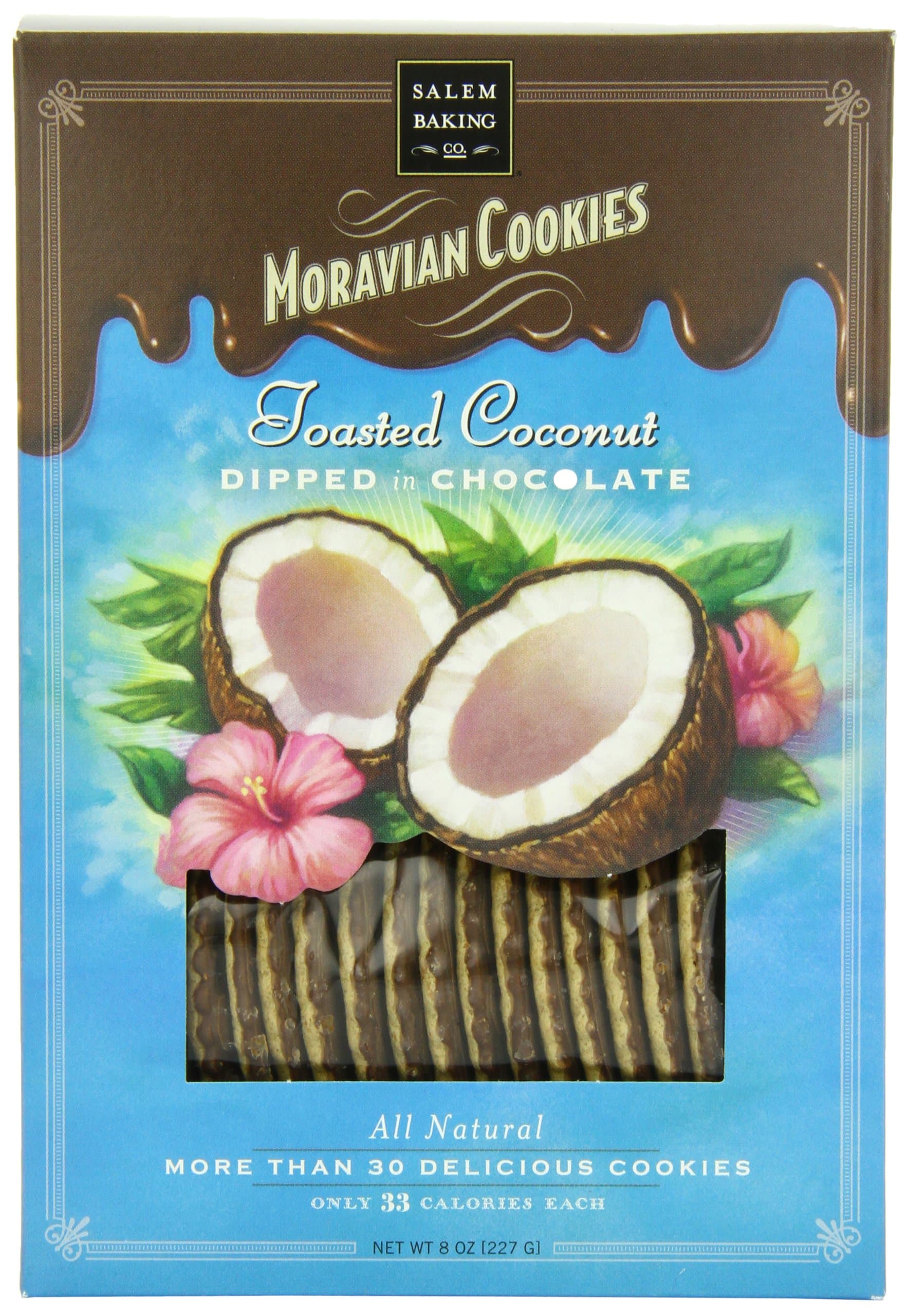 Salem Baking Chocolate Dipped Moravian Cookies, Toasted Coconut, 8 Ounce