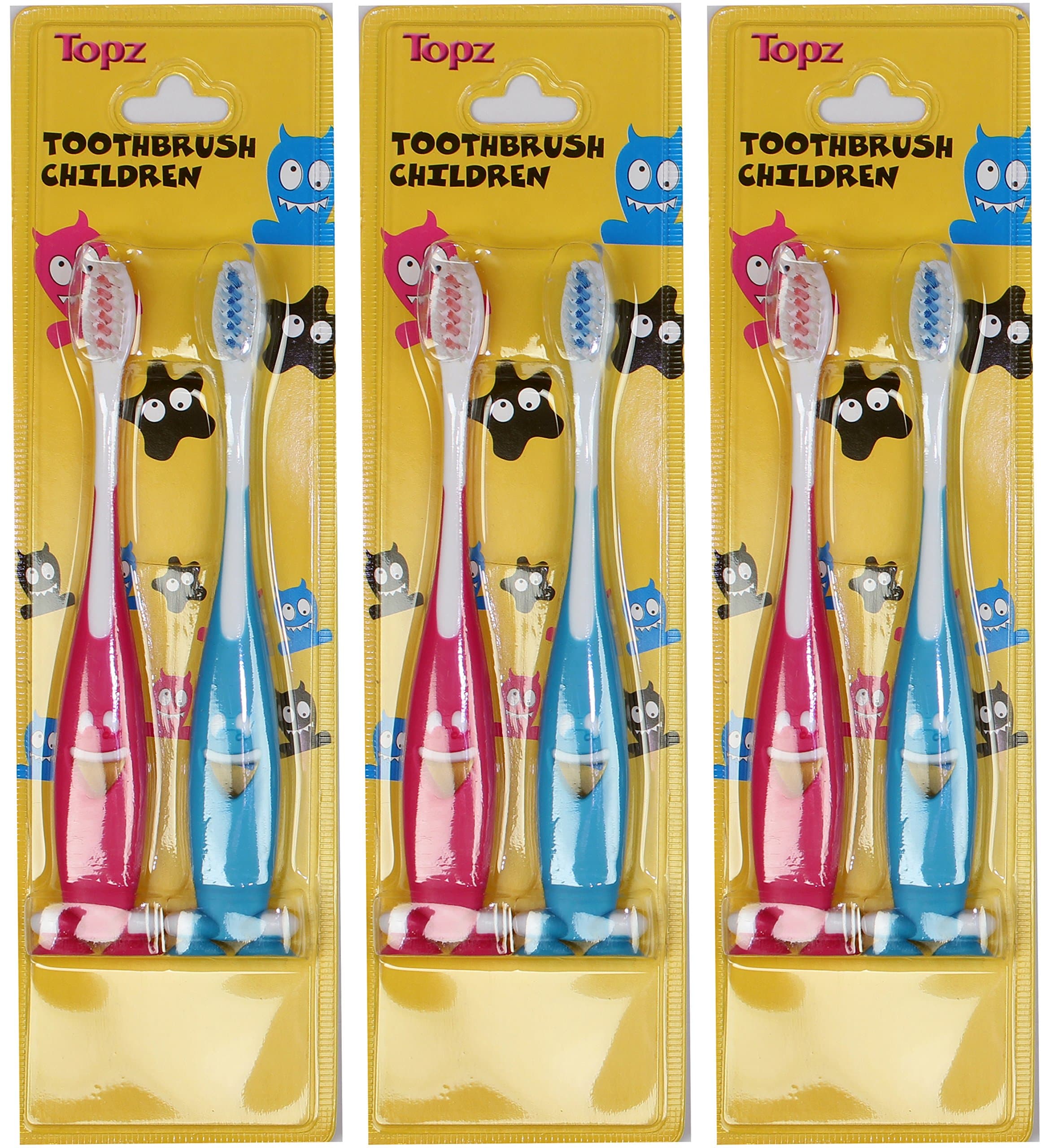 Topz Pro-Oral Fresh Extra Clean Whit Full Head, Super Soft Cute Children's/Kid's Toothbrush,2 Count (3 Packages Total 6 Brushes)