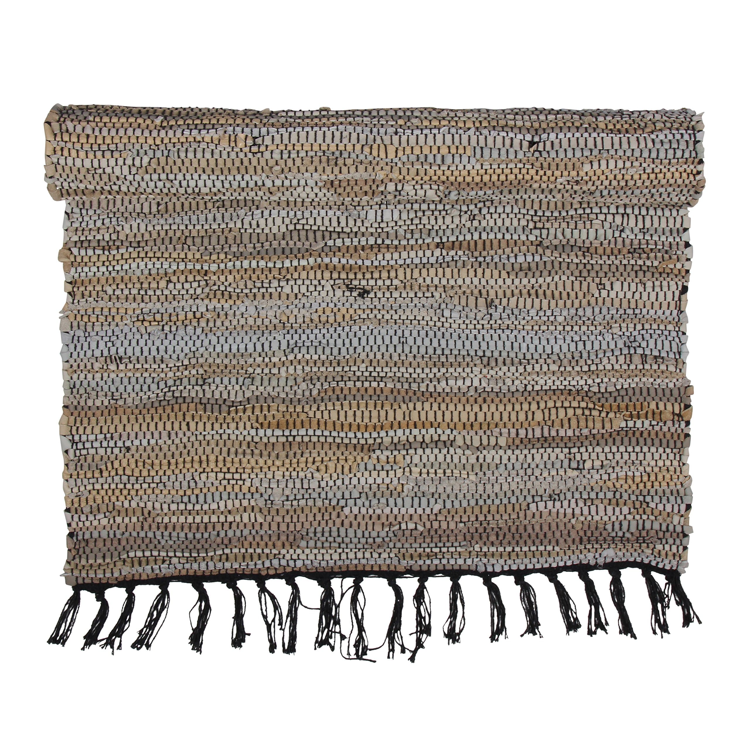 Eightmood Malene Leather Woven Runner Throw Rug, Fringe Trim (Medium - 27.5 x 83, Light Brown)